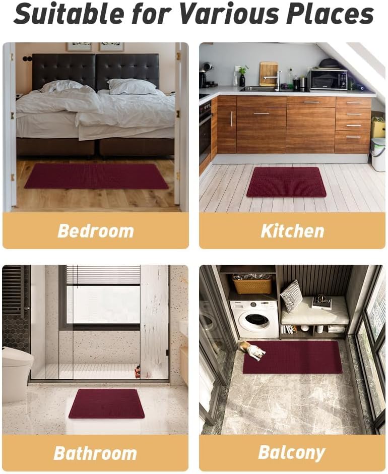 Thumbnail 6 de AMOAMI Upgraded Waffle Bath Mat (20" x 32") in Burgundy