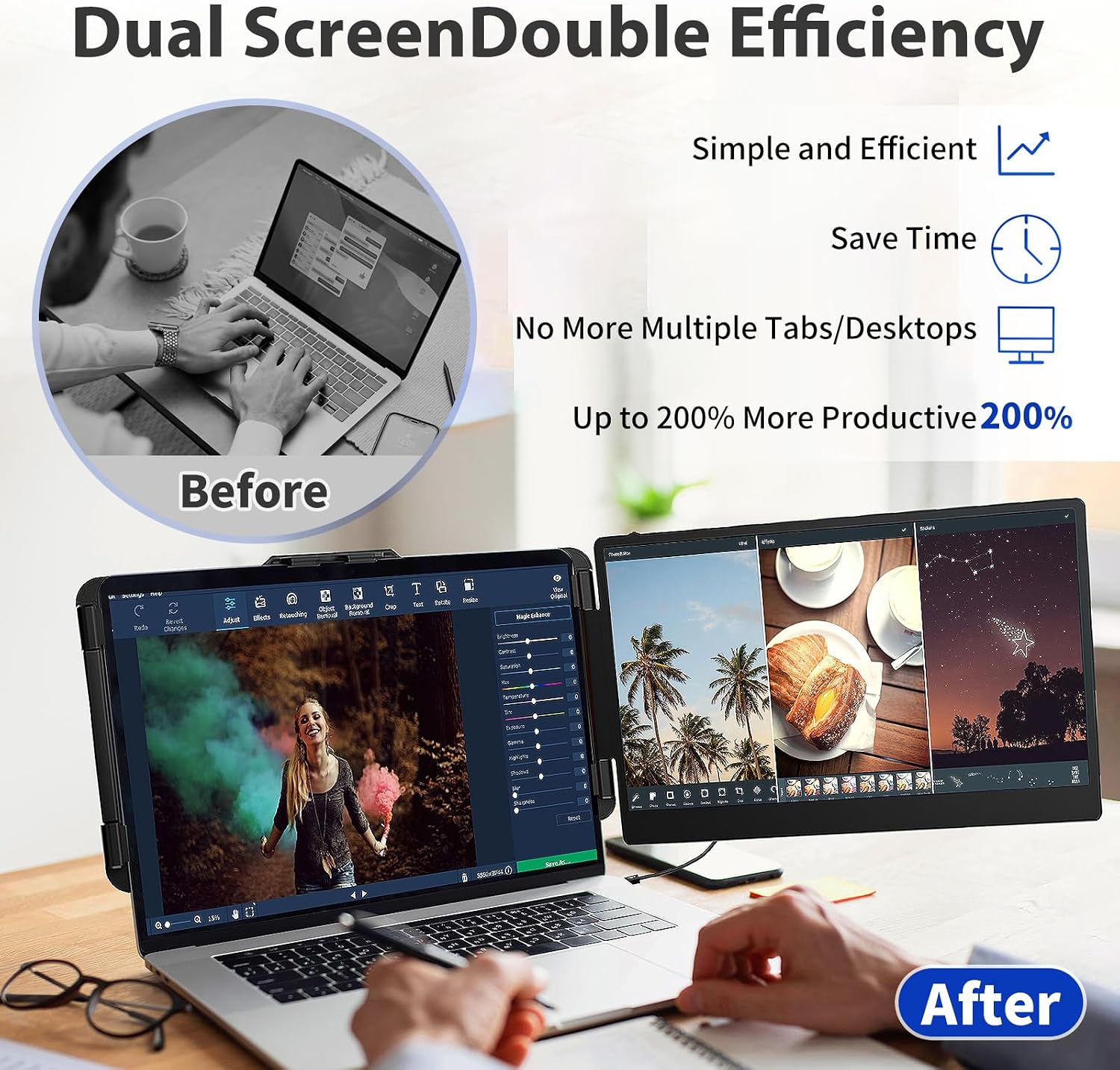 Detalle de hualink Laptop Screen Extender 14" FHD 1080P IPS — Dual Screen Portable Monitor for 13.3–17" Laptops