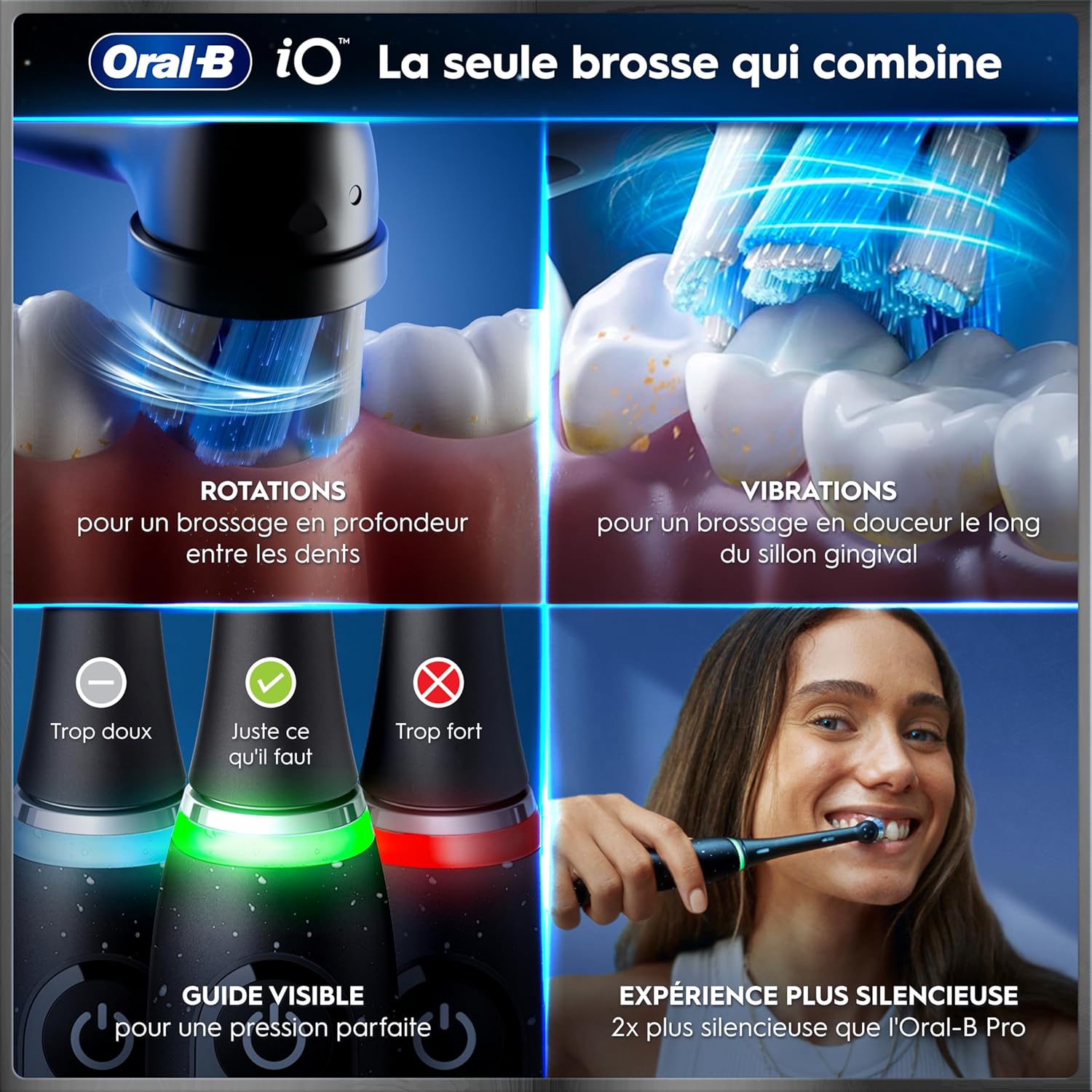Detalle de Oral-B iO 10 brosse à dents électrique intelligente noire – 7 modes, capteur de pression et iO Sense