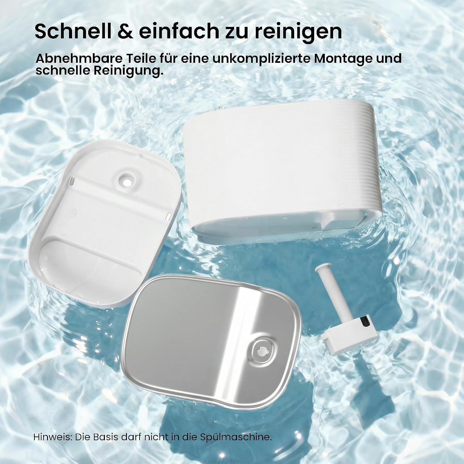 Detalle de AstroPet 2,5L Katzenbrunnen Kabellos mit Bewegungsmelder – Edelstahl, 5200 mAh Akku, leise & filtertiges Trinkbrunnen-System