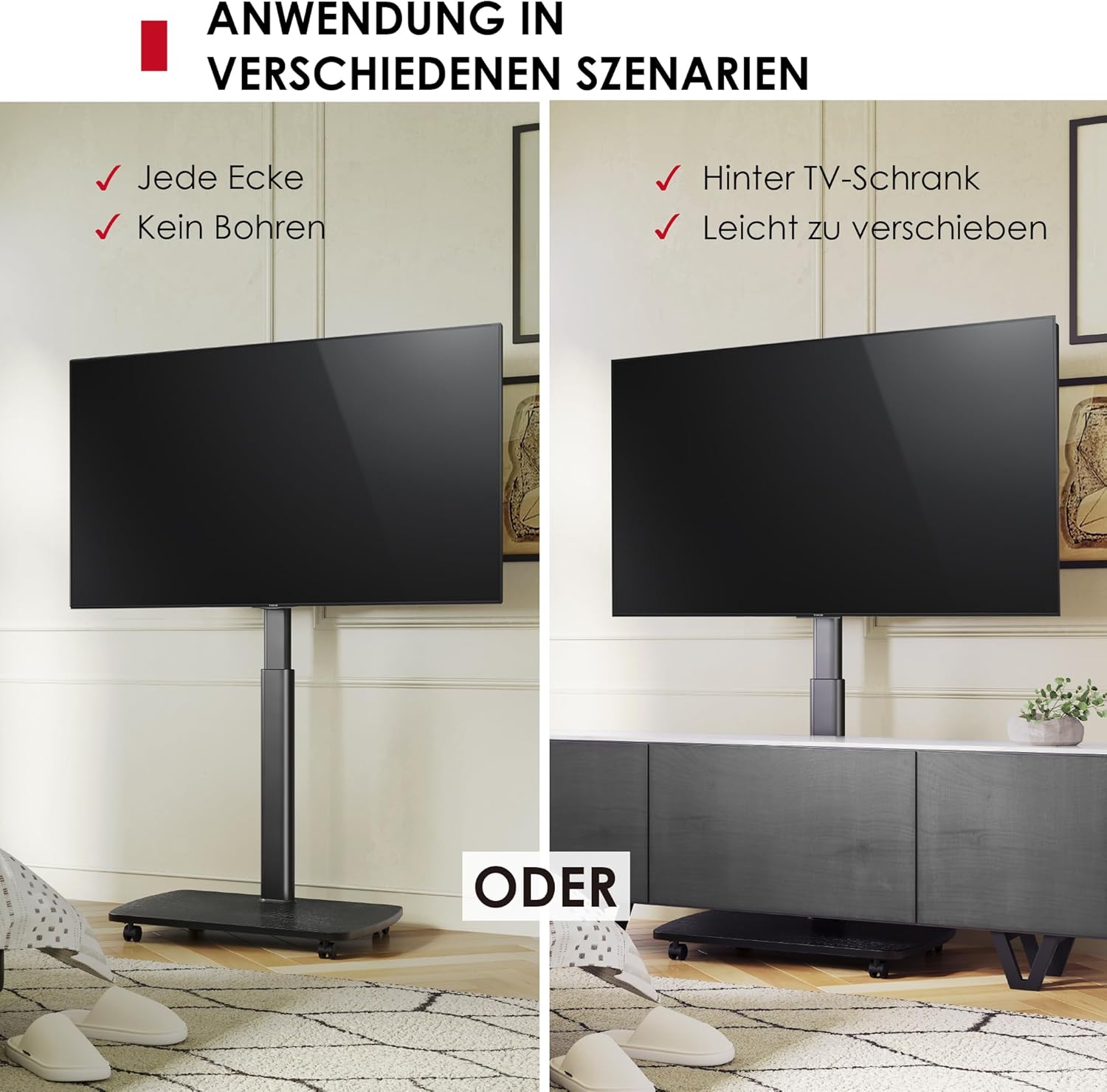 Thumbnail 6 de AOKCOS TV Bodenständer Rollbar mit Holzregal – verstellbar, kippsicher und flexibel für 43–75 Zoll