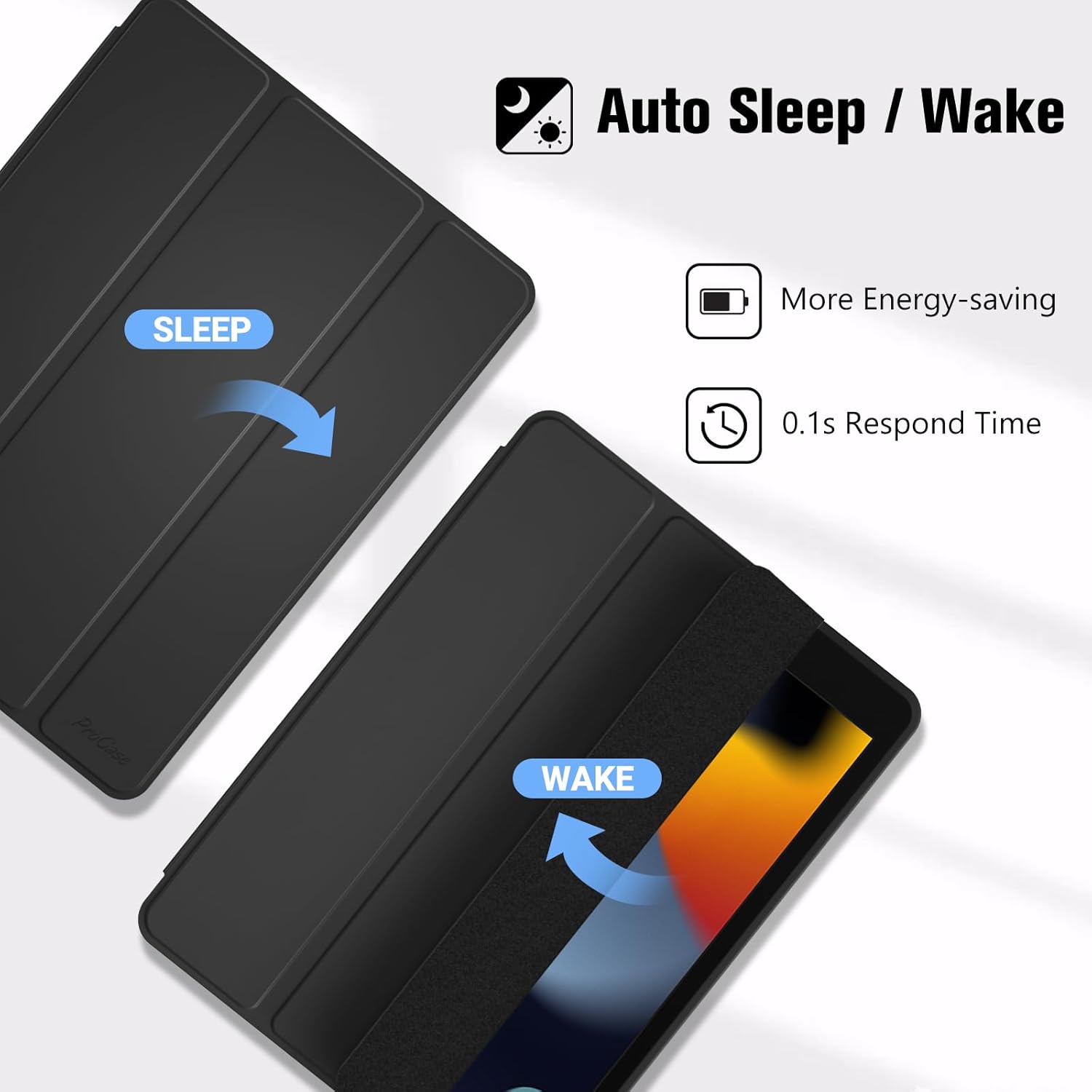 Thumbnail 5 de ProCase TPU back smart slim case for iPad 7th/8th/9th gen (10.2in) with pencil holder – auto sleep/wake (Black)