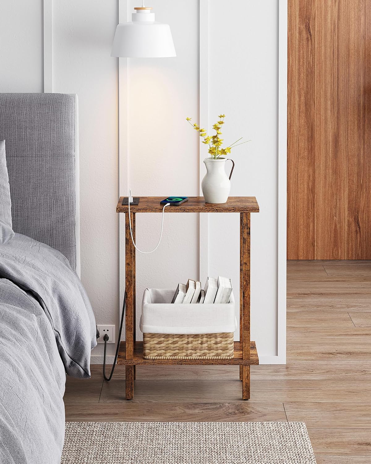 Thumbnail 4 de TUTOTAK Small End Table with Charging Station (TB01BB060C) — Narrow, Two-Tier with USBs and Outlets