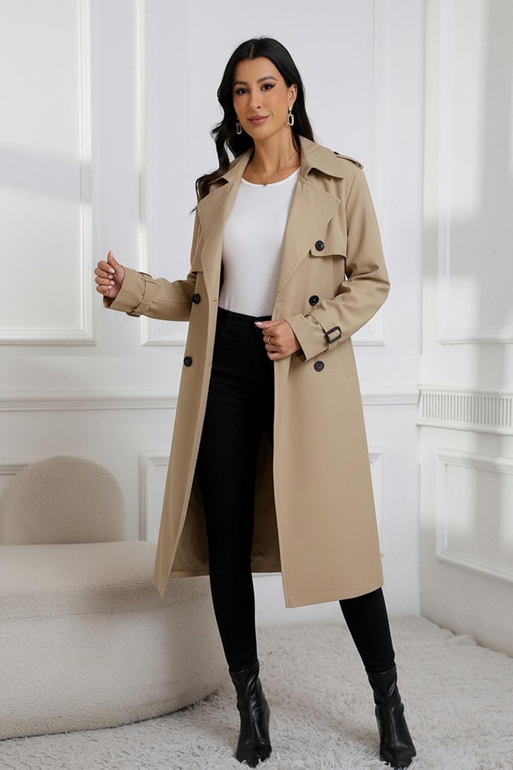 Detalle de RISISSIDA Women's Trench Coat, Longline