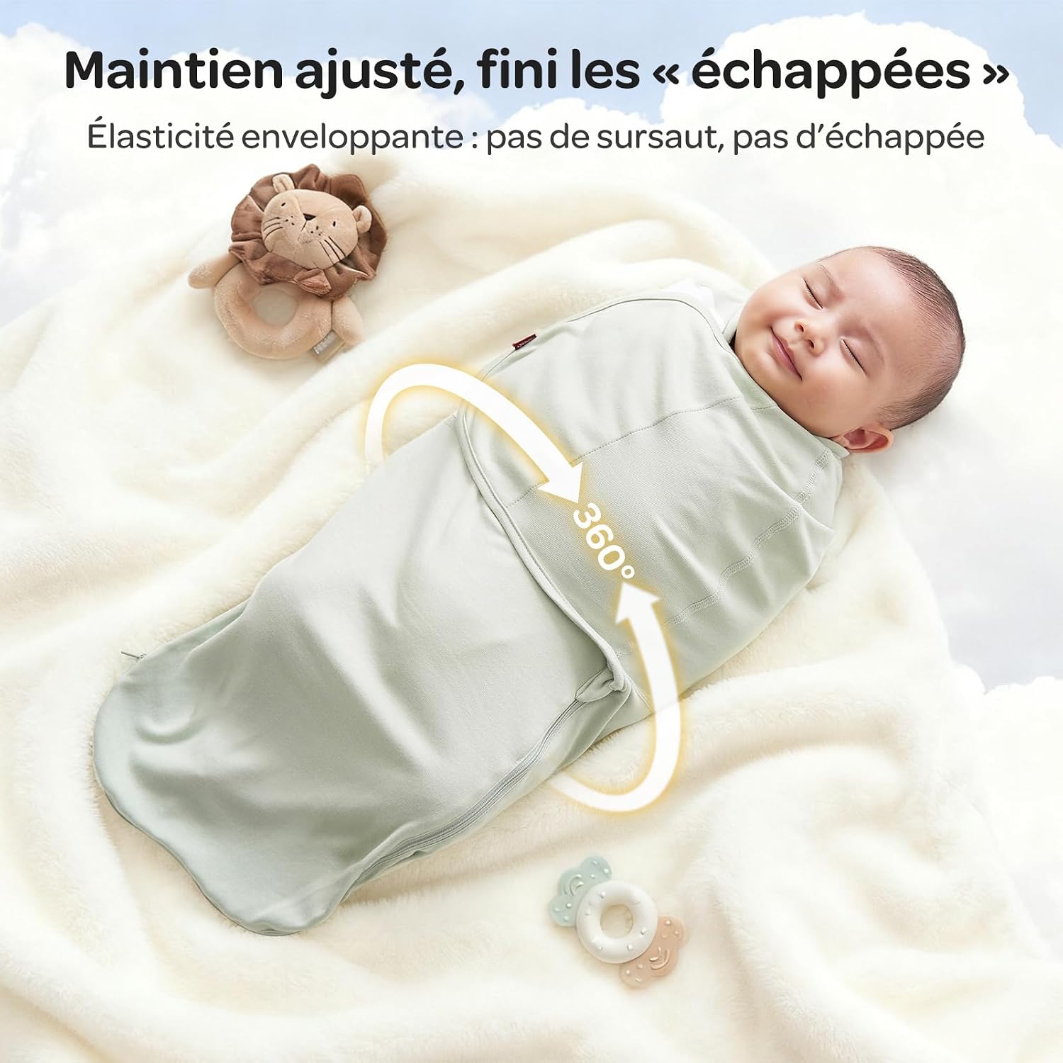 Thumbnail 6 de Momcozy Couverture Emmaillotage Bébé – Pack de 2, Bleu-Vert, Fermeture Silencieuse
