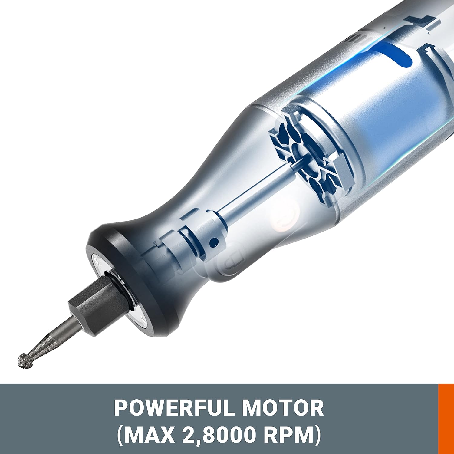 Detalle de WORX 8V Utensile Rotativo Cordless WX106 con 23 accessori, controllo velocità e pinza 3,2 mm