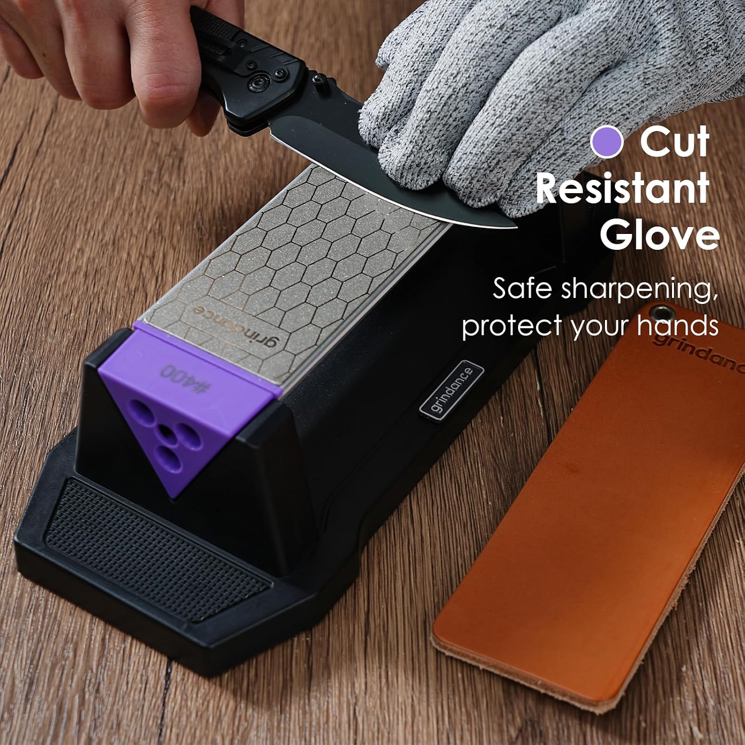 Thumbnail 1 de Grindance 3-Sided Diamond Sharpening Stone, 400/1000/8000 Grit with Angle Guide