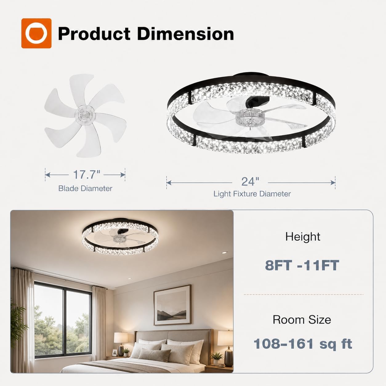 Thumbnail 5 de addlon NFM020111-11 24-Inch Low-Profile Ceiling Fan with Dimmable LED Light