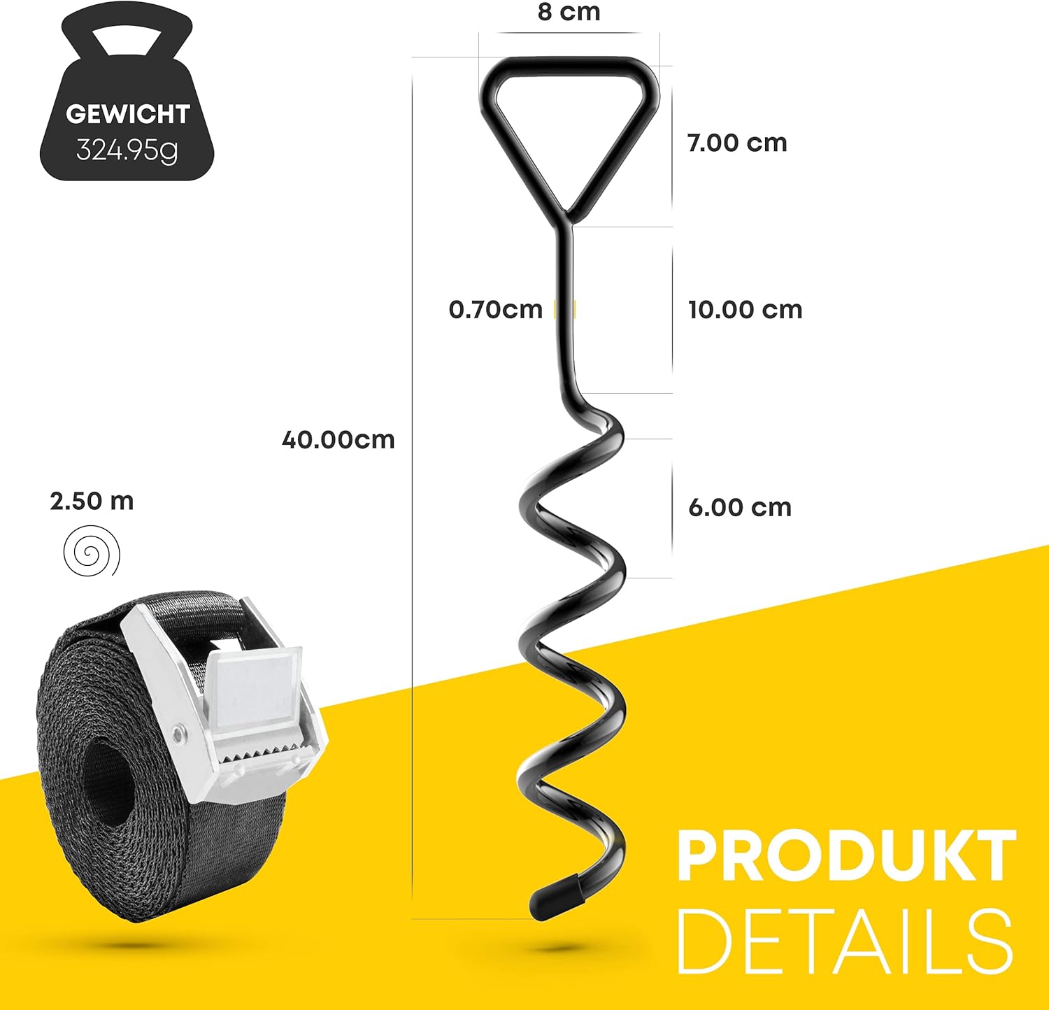 Detalle 2 de Schmitz.Tools Bodenanker Trampolin Erdanker – Extra sichere Premium-Ausführung, verstellbarer XXL-Gurt, 2,50 m, rostfrei