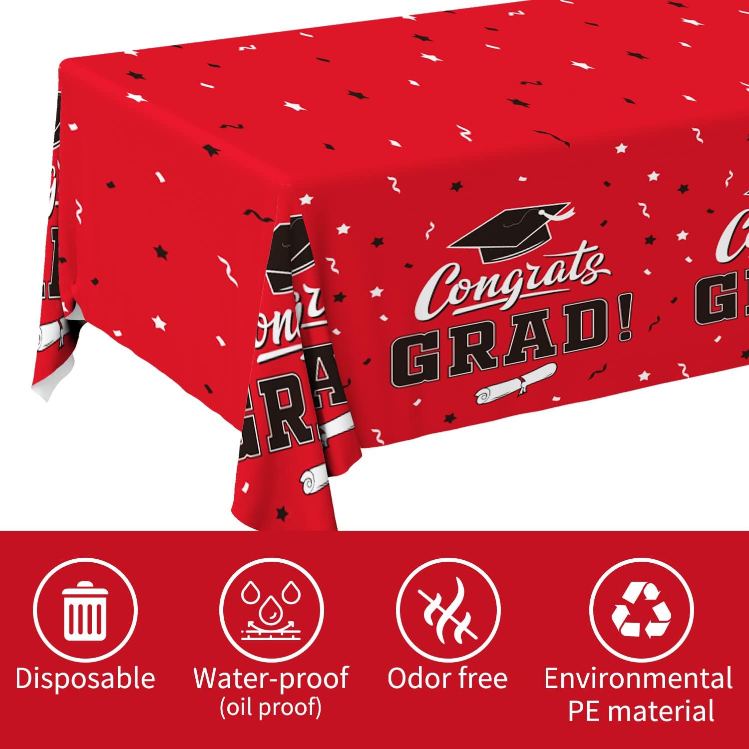 Detalle de Gatherfun Graduation Party Decorations Class Red “Congrats Grad” Tablecover Set (3 pcs) 54"x108