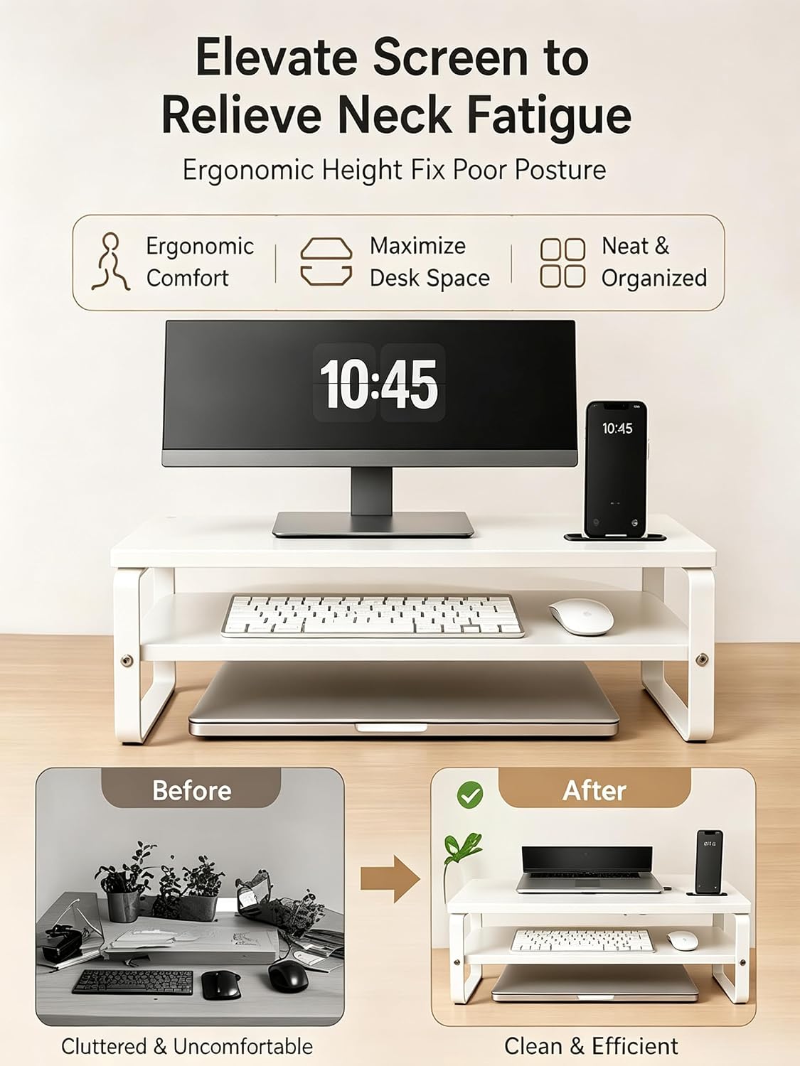 Thumbnail 6 de DOMSHOCT Monitor Stand Riser with Phone Holder — 2 Tier Ergonomic Desk Accessory