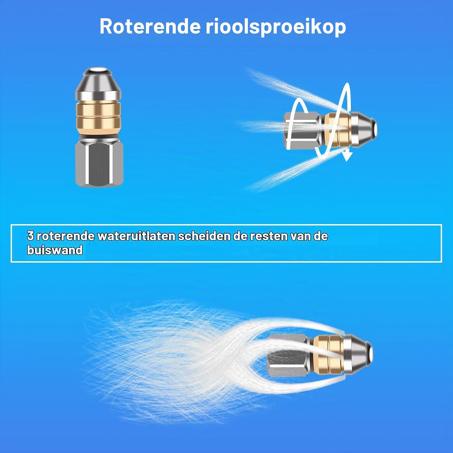 Detalle de WADEO HG0119-MD ontstoppingsset met slang van 30 m, tot 180 bar