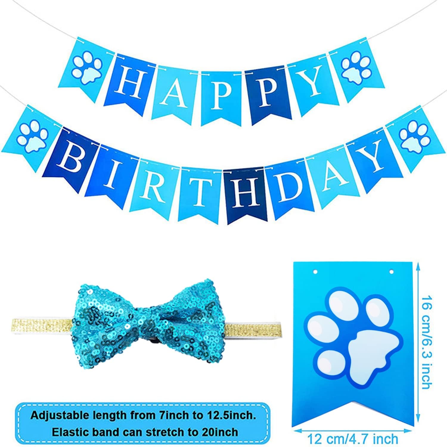 Thumbnail 1 de SUOXU Dog Birthday Party Supplies set with hat, bandana, bow tie, banner, balloons and ribbon