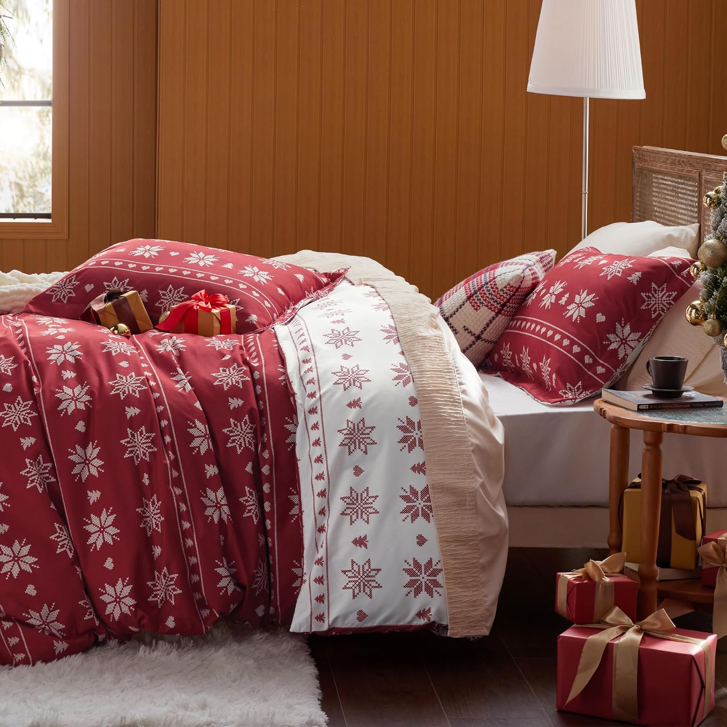 Thumbnail 6 de Bedsure King Christmas Snowflake Duvet Cover Set, 3-Piece Polyester