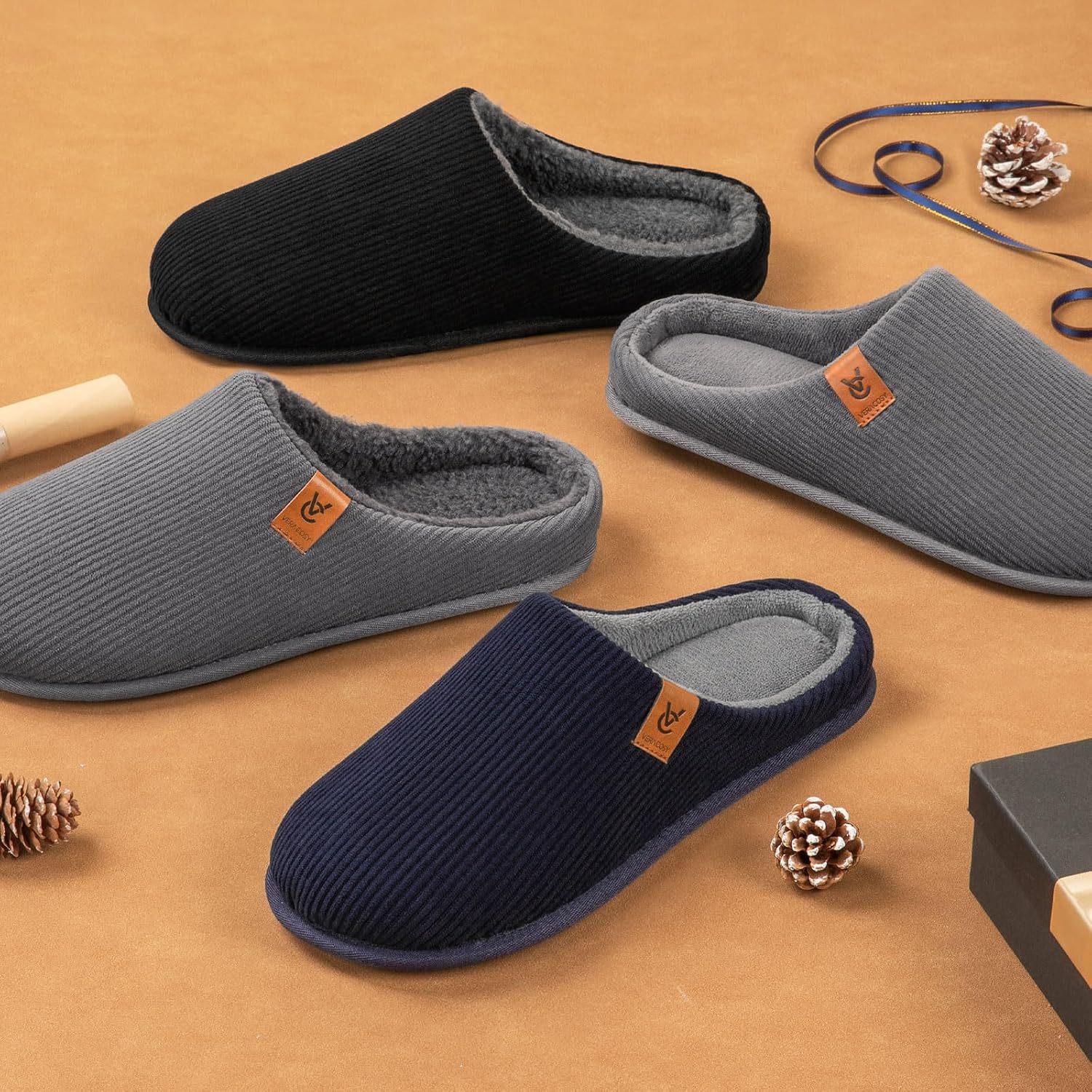 Detalle de VeraCosy Cozy Slip-on Corduroy Slippers 80D Memory Foam