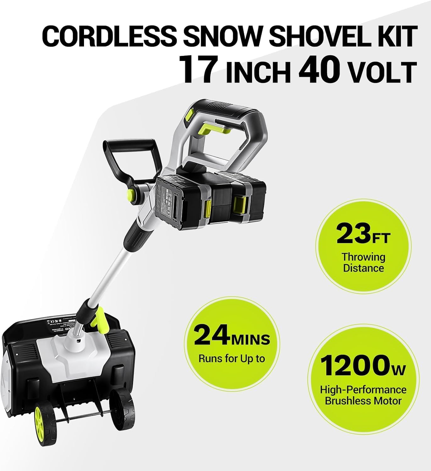 Detalle de DEKOPRO DKPGSRA017B1 40V Cordless Snow Blower, 17-Inch, LED Light