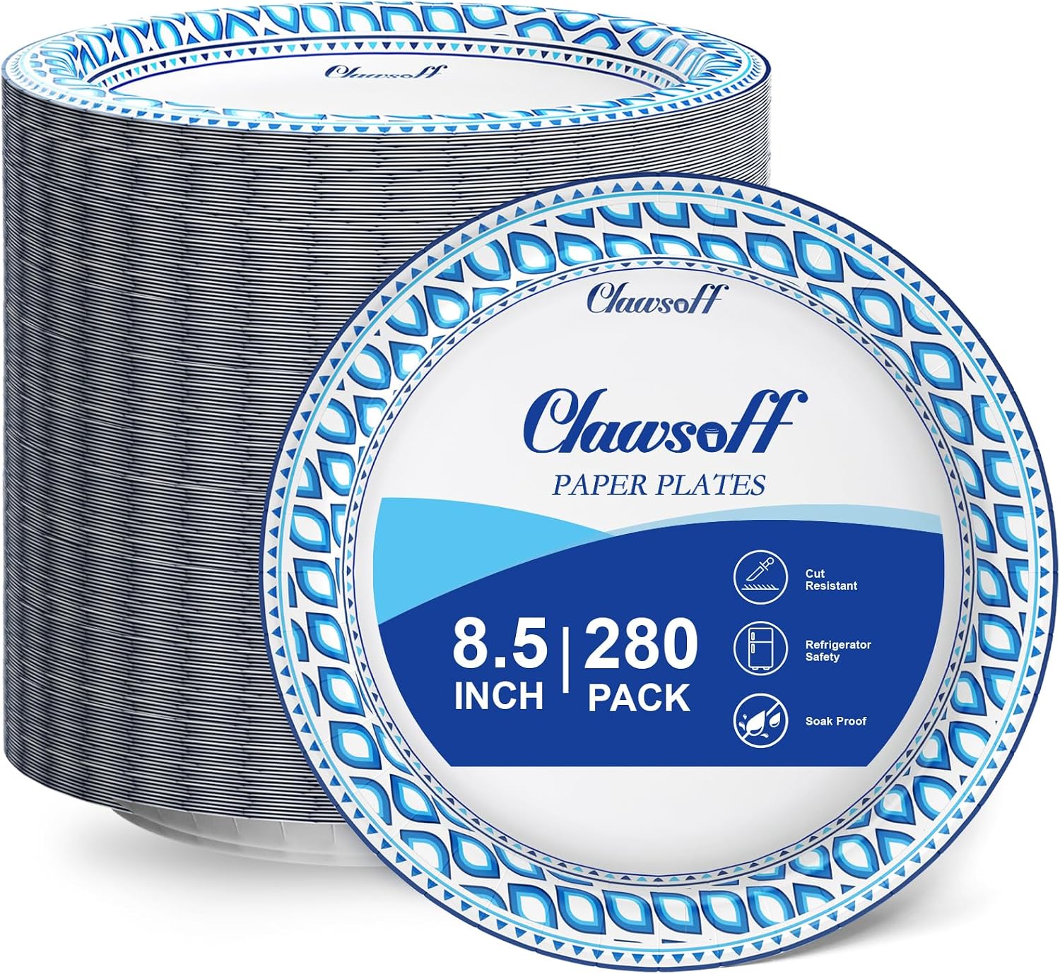 Detalle de Clawsoff 8.5 Inch Paper Plates Bulk (280 Count) — Heavy-Duty Cut & Soak Proof Disposable Plates