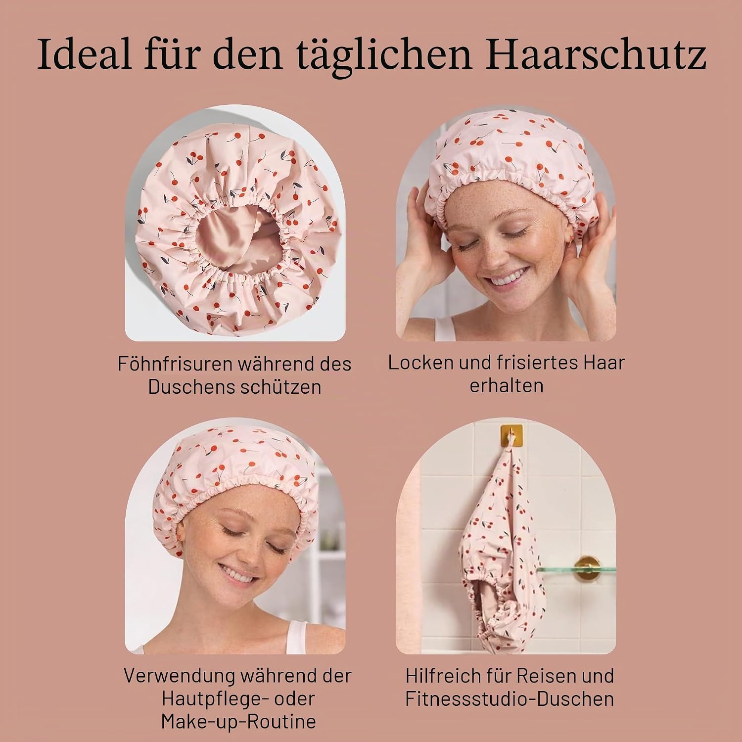 Detalle de Kitsch Luxuriöse Duschhaube für Damen – Wiederverwendbar, wasserdicht und verstellbar