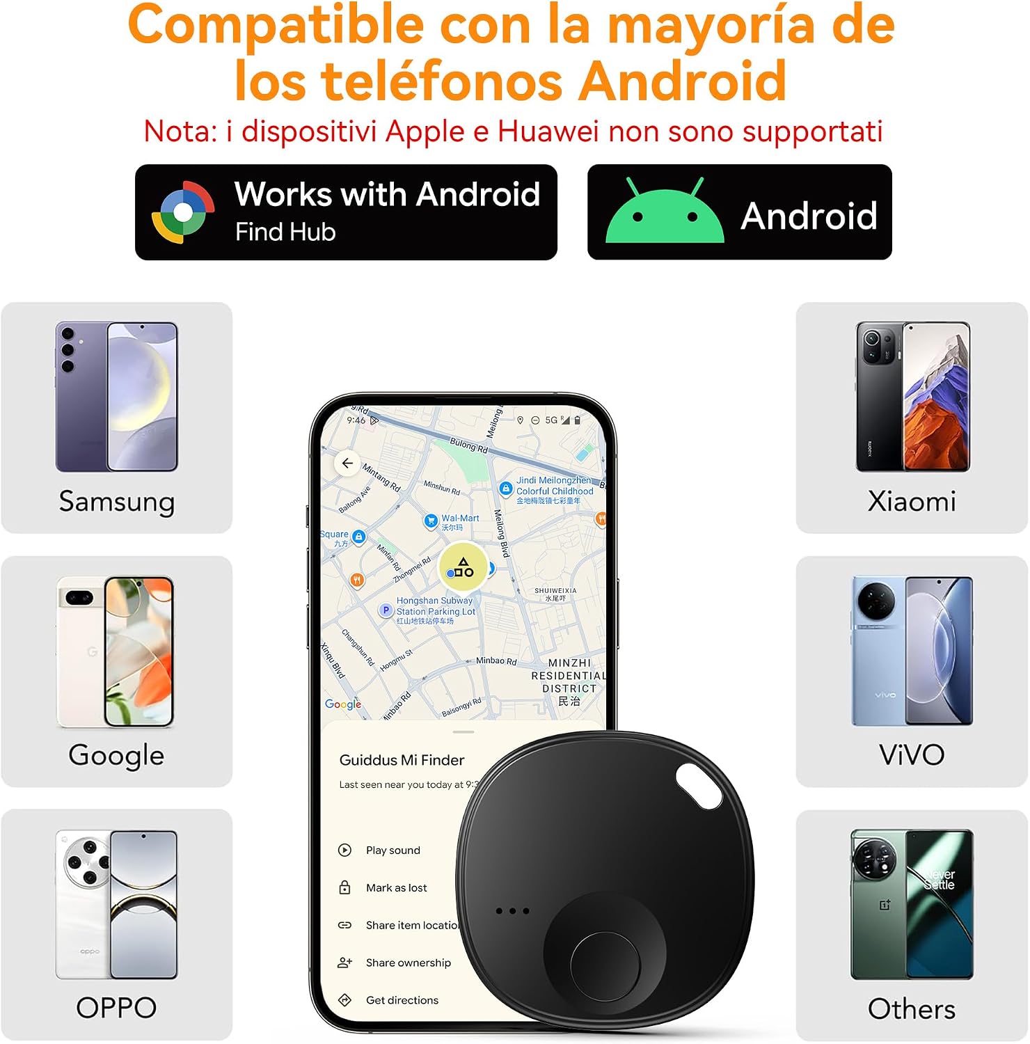 Detalle de Air Tracker Android: 4 Smart Tag Bluetooth compatibili con Google Find Hub per chiavi, bagagli e portafogli