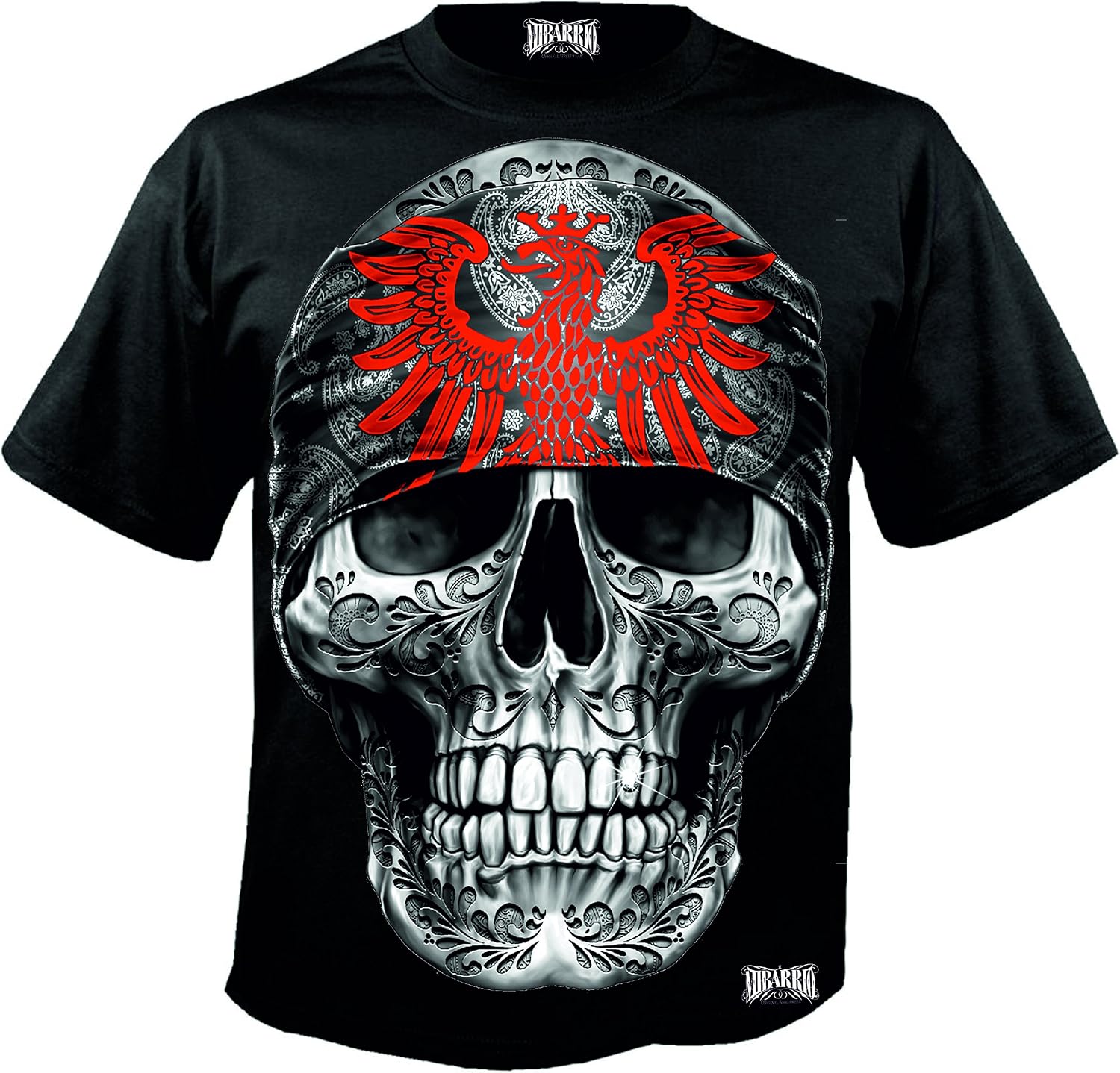 Detalle de Mi Barrio Art Big Skull Frankfurt T-Shirt schwarz (100% Baumwolle) – Größen S bis 3XL