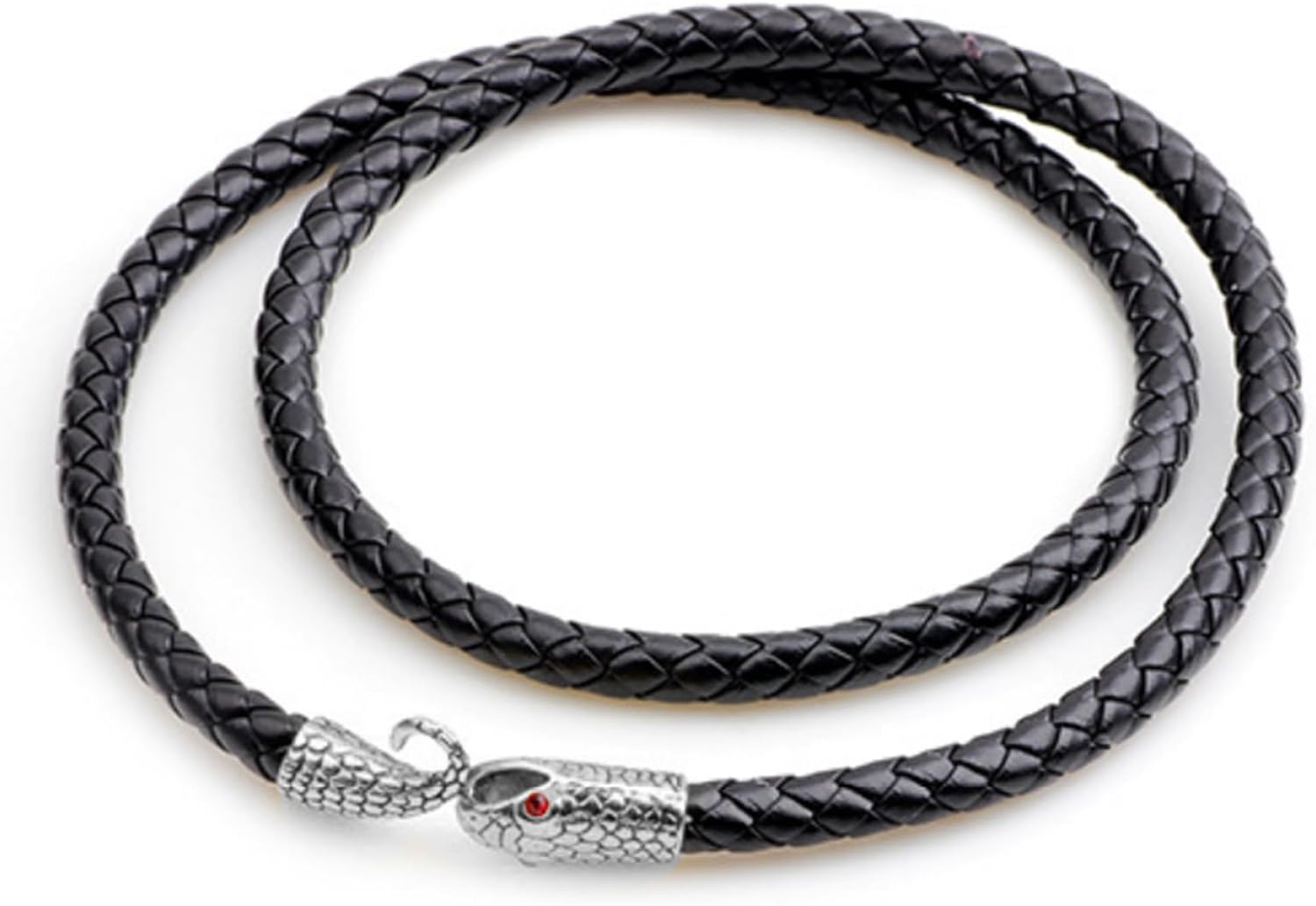 Detalle de JewelryWe Herren Armband Gotik Edelstahl Schlange – Geflochtenes Lederarmband, Schwarz Braun Blau Silber