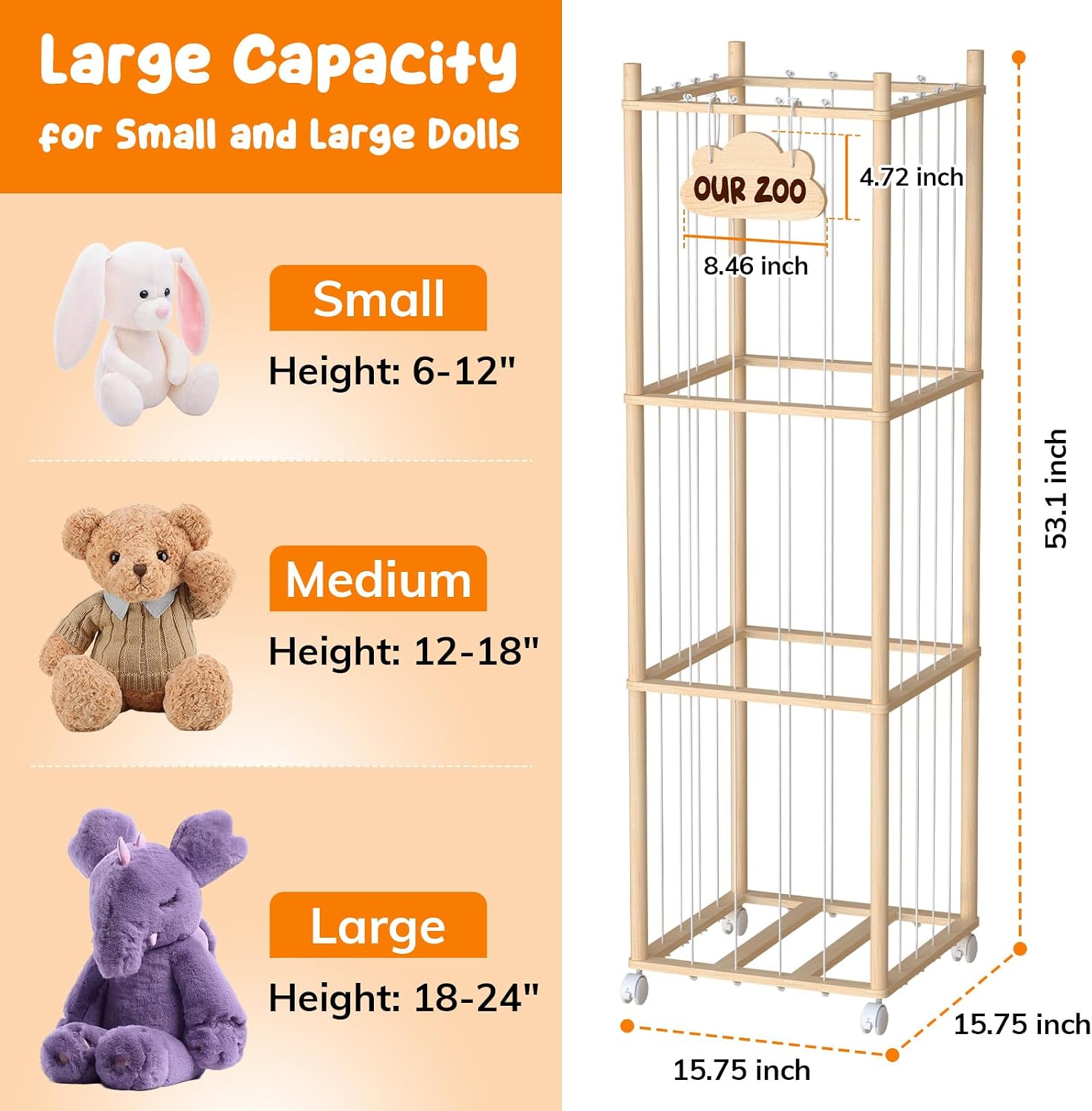 Detalle 2 de CEBERVICE CV22033 Wooden Stuffed Animal Organizer with Wheels