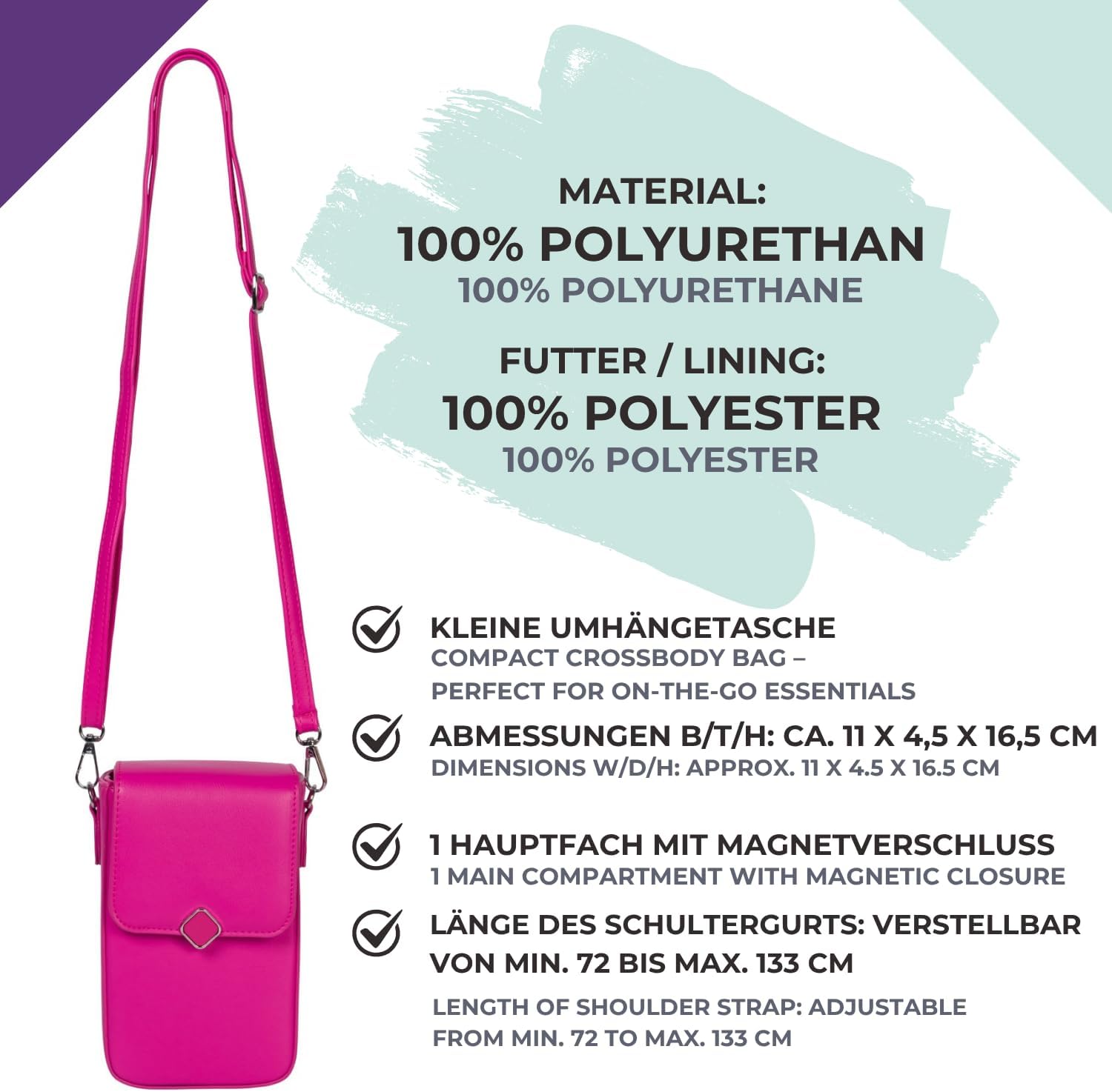 Detalle de styleBREAKER Donna Borsa a scatola tracolla Unicolor con chiusura magnetica e 8 scomparti per carte