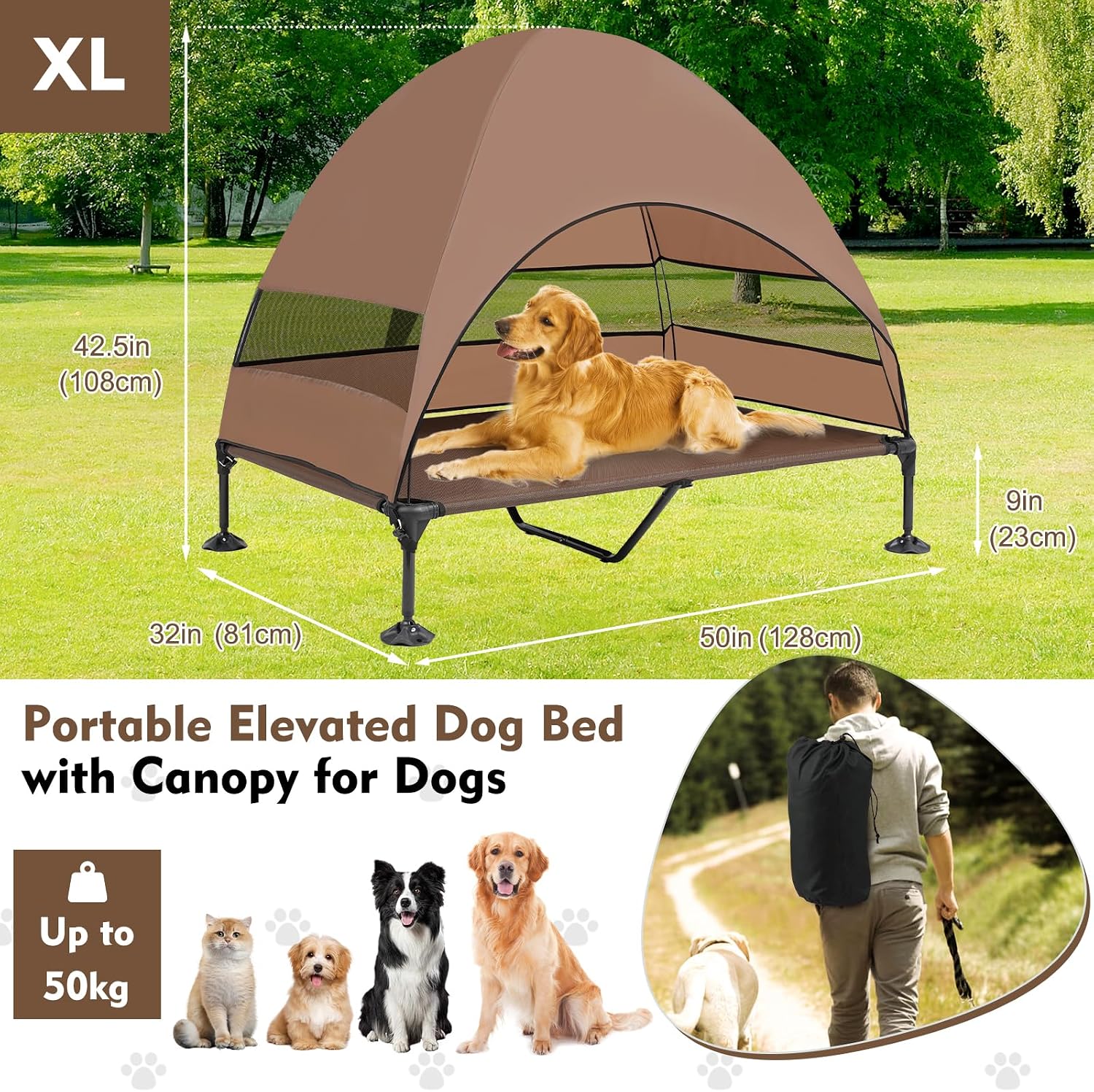 Thumbnail 5 de Snagle Paw Elevated Dog Bed With Canopy: Portable, Raised Outdoor Cot for Large Dogs