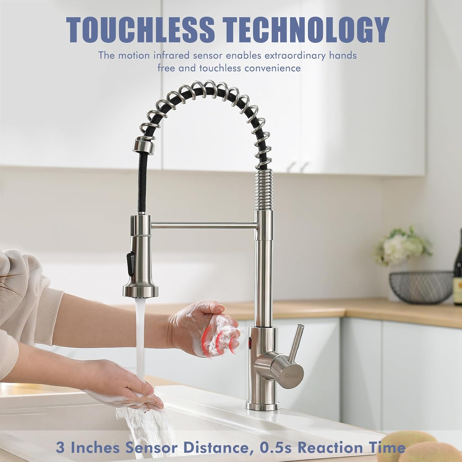 Detalle de GIMILI GM2021 Touchless Kitchen Faucet with Pull-Down Sprayer, Brushed Nickel