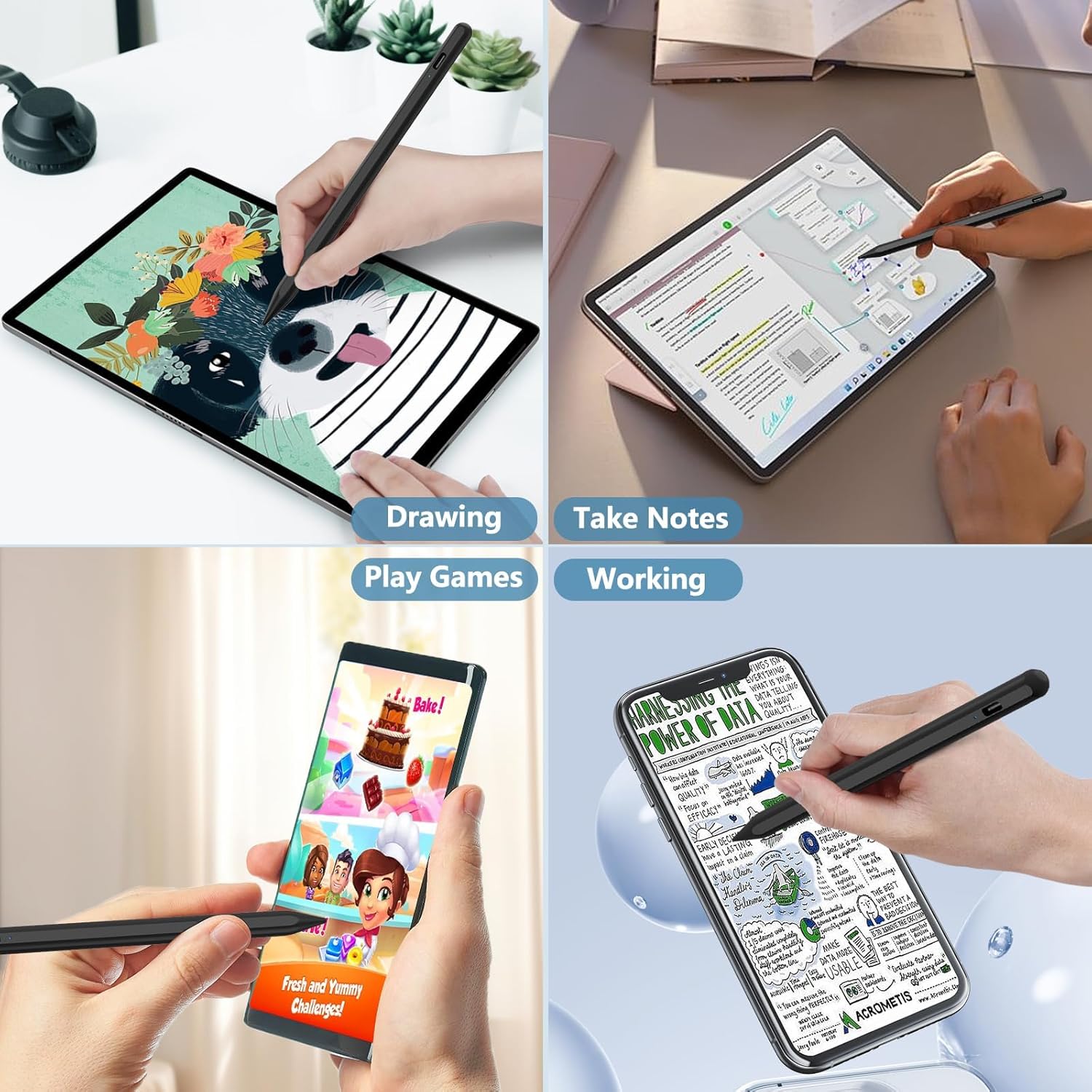 Thumbnail 6 de Tablet Stift für Android: Stylus Pen mit Neigungserkennung, 1,5-mm Spitze & Schnellladung (Black)