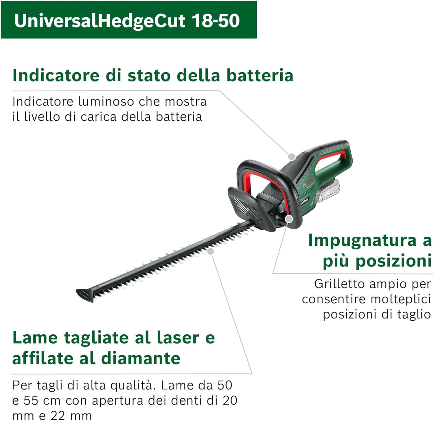 Thumbnail 2 de Bosch UniversalHedgeCut 18V-50: tagliasiepi a batteria leggera per siepi di medie dimensioni