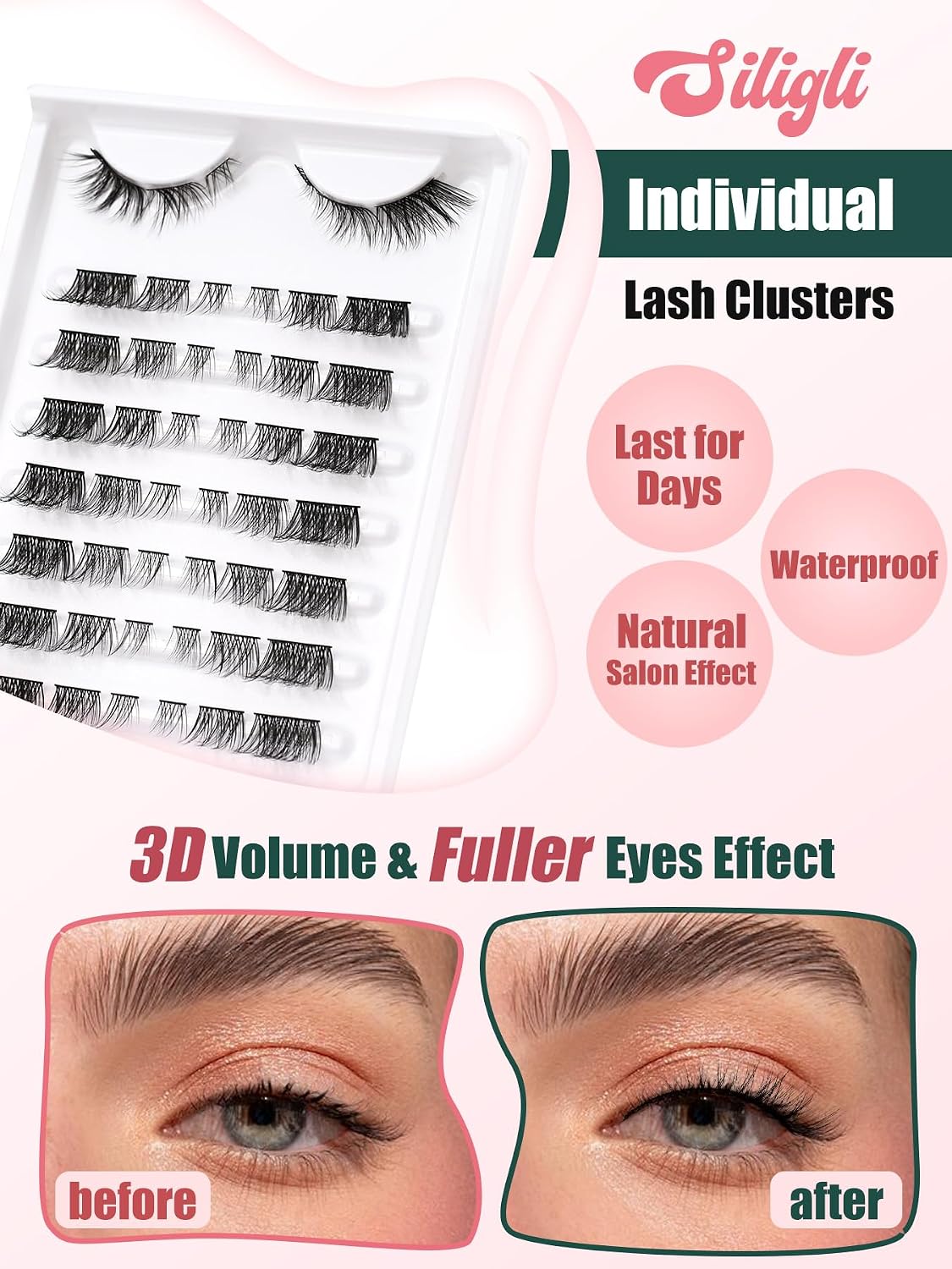 Thumbnail 4 de Wimpern Cat Eye Cluster Lashes – Siligli Cat-Eye Look, 8–13 mm, 64 Stück (8 Paar)