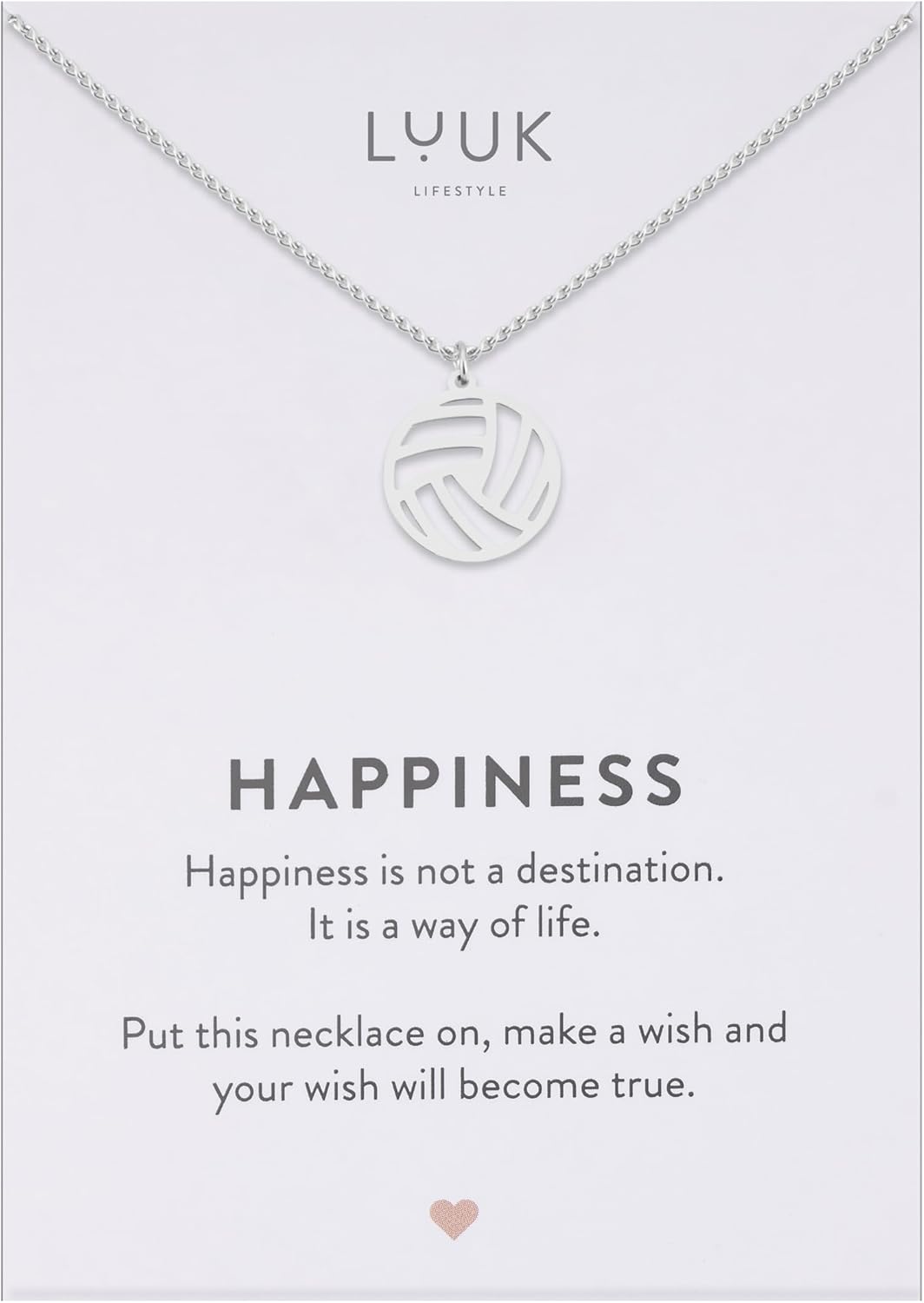 Detalle de LUUK LIFESTYLE Collana con ciondolo a forma di pallavola in acciaio inox 50 cm con carta Happiness – regalo elegante per donna