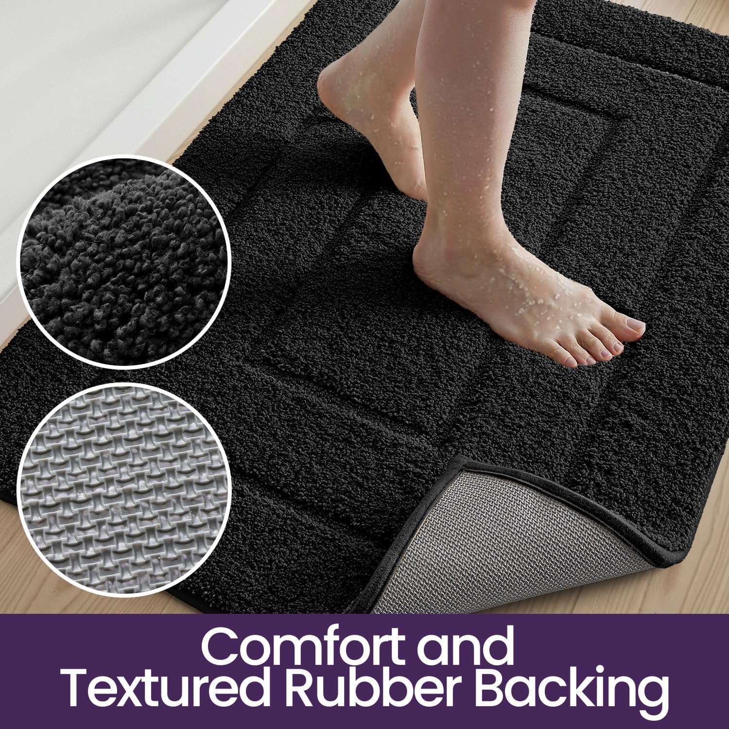 Detalle 2 de DEXI Bath Mat 60 x 110 cm: Extra Soft Microfibre, Non‑Slip Backing