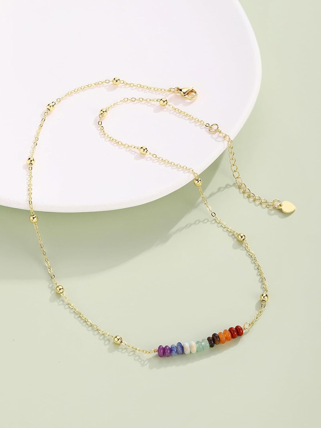 Thumbnail 3 de JSDDE 7-Chakra-Kette mit Edelsteinen, Kupfer und vergoldeter 45-cm-Kette