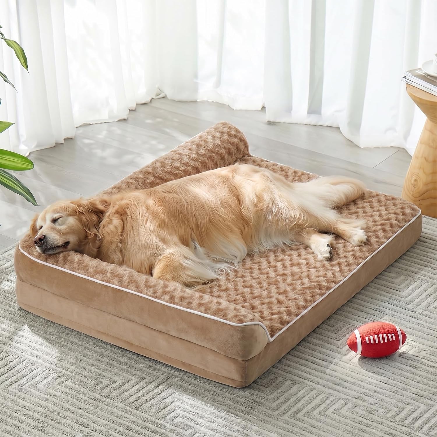 Detalle de BFPETHOME Orthopedic Washable Dog Bed, 42 x 30-Inch L-Shaped Foam Couch