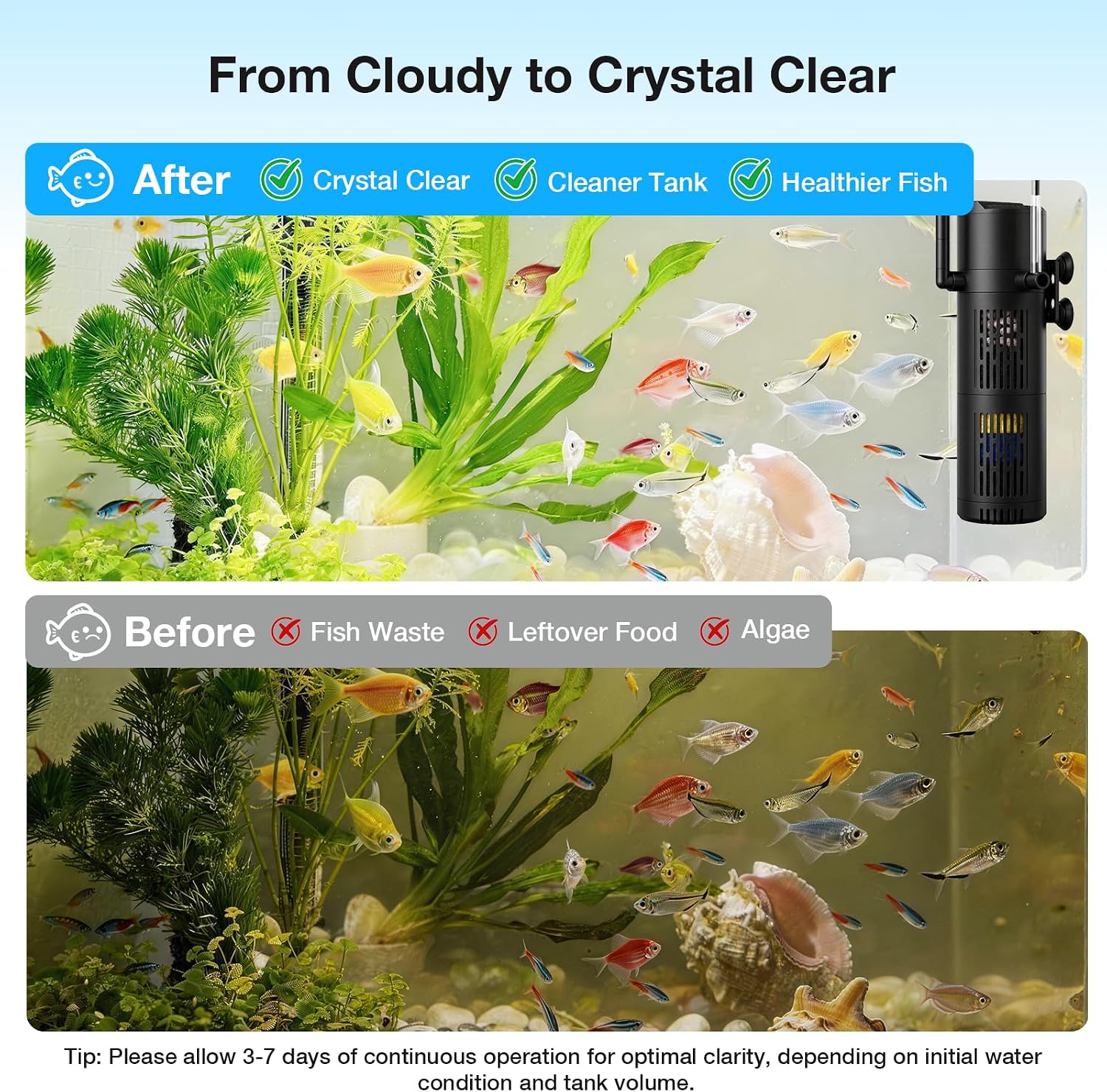Thumbnail 6 de Aquapapa U-V Fish Tank Filter: 8W, 500L/H Internal Filter with 6-Layer Filtration and UV Sterilisation