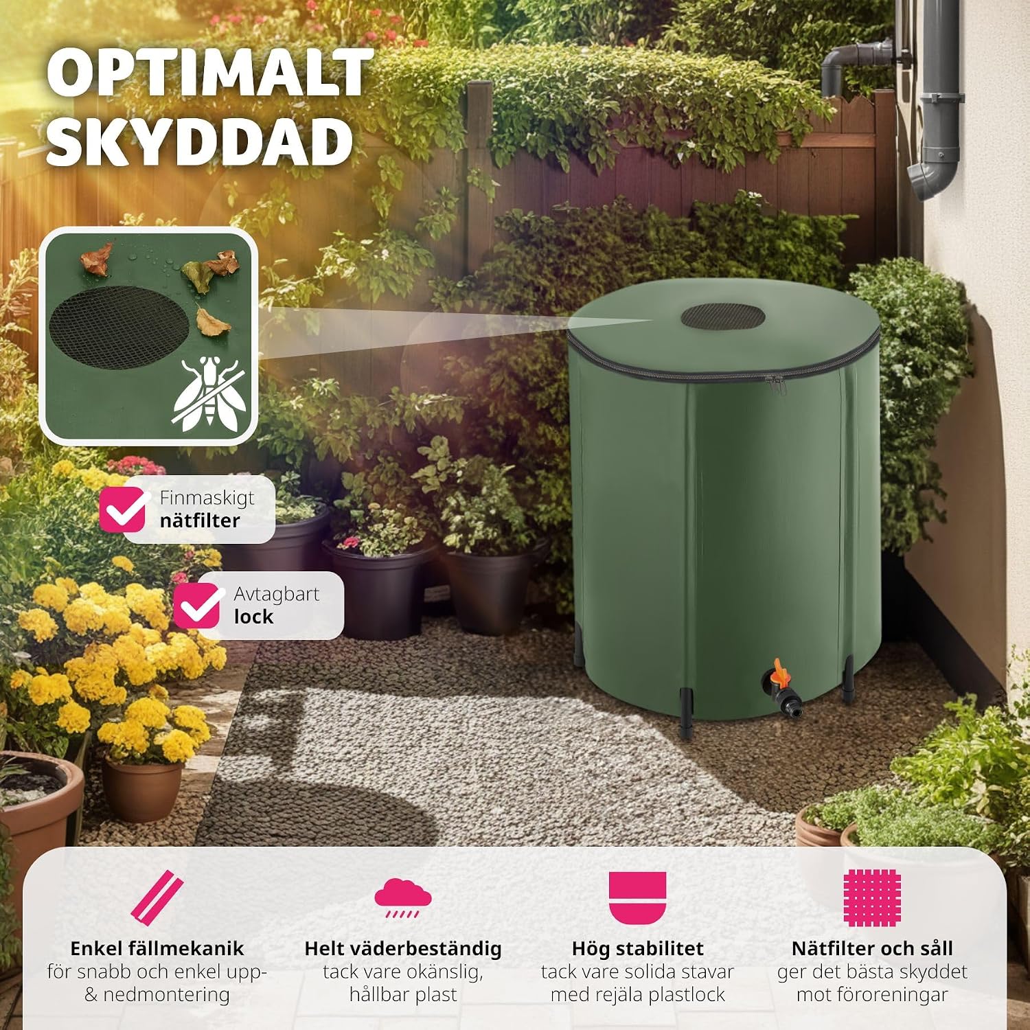 Detalle de tectake 403507-SE hopfällbar regntunna, 200 liter med överrinningsskydd