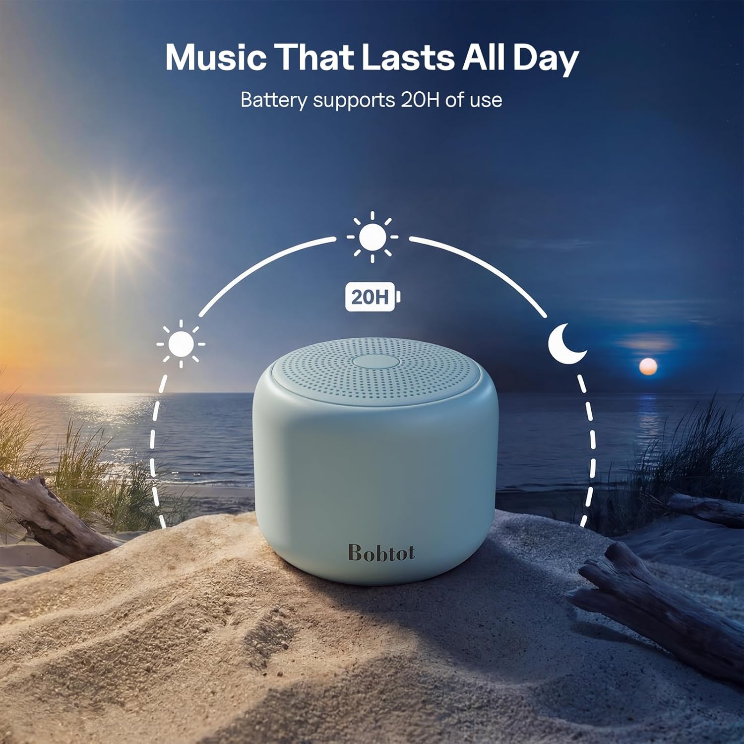 Thumbnail 4 de Bobtot Portable Bluetooth Speaker with Strap (Green) – 5W Stereo, IPX5 Waterproof, 20 Hours