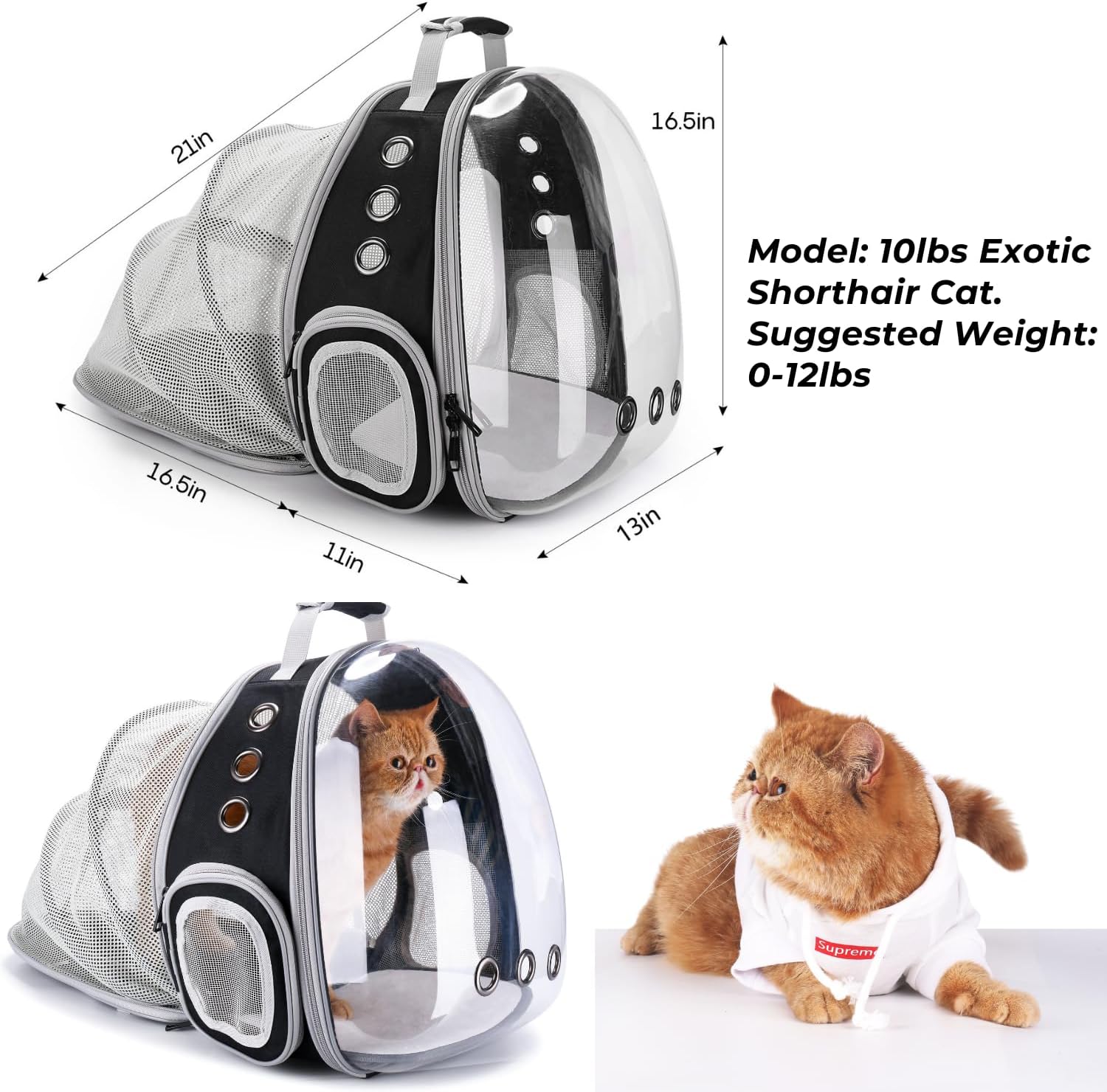 Detalle 2 de Lollimeow Cat Carrier Backpack, 14 lb Capacity