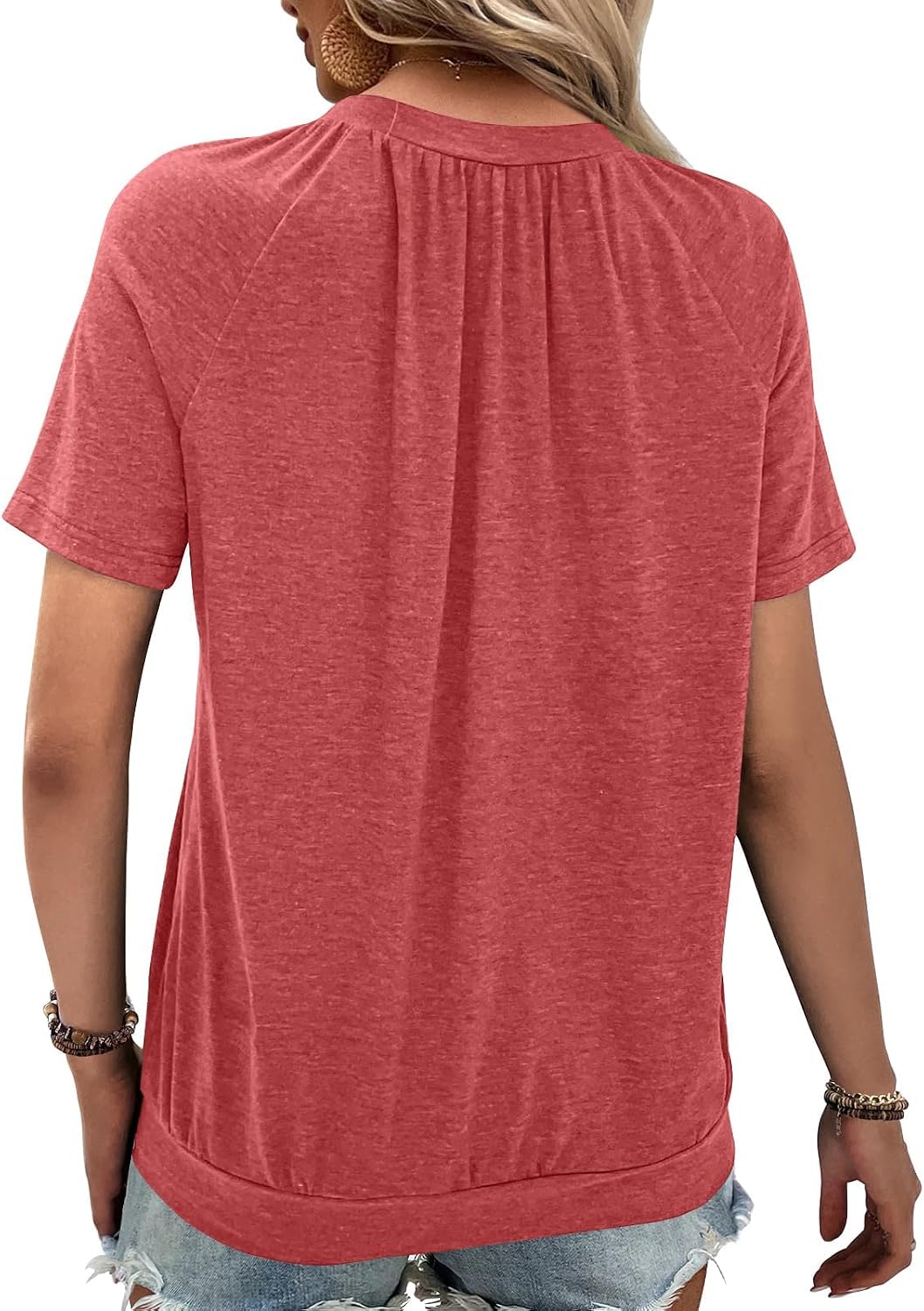 Detalle de Gihgoew Summer Tops for Women 2025 Short Sleeve V-Neck Ruched Tee