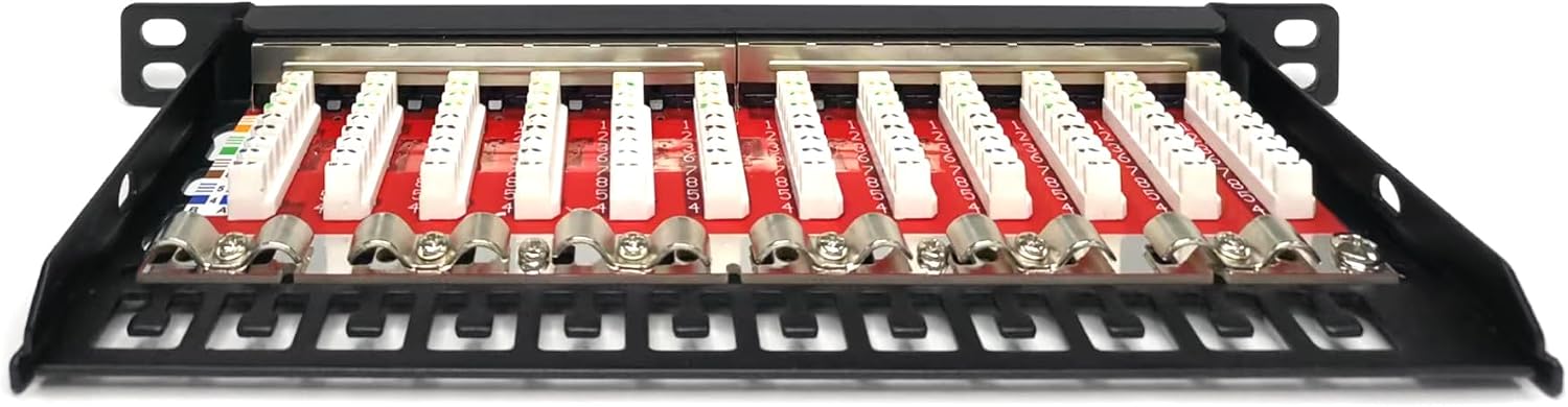 Detalle de DIGITUS panel krosowy Cat 6A LSA, 10 cali, 0,5U, 12 portów, ekranowany