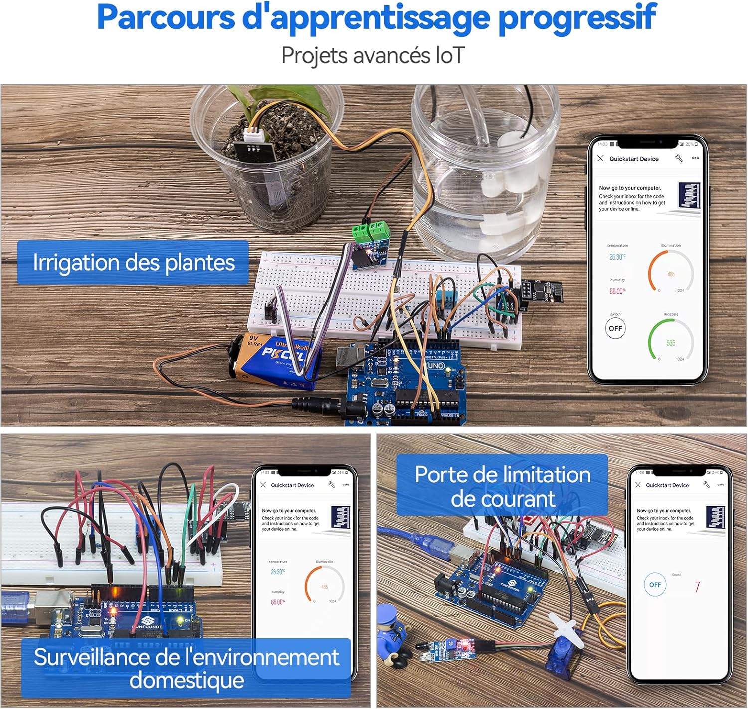 Detalle de SunFounder Kit Ultime Compatible avec Arduino UNO IDE Scratch – 3 en 1 IoT / Voiture intelligente / Kit de base
