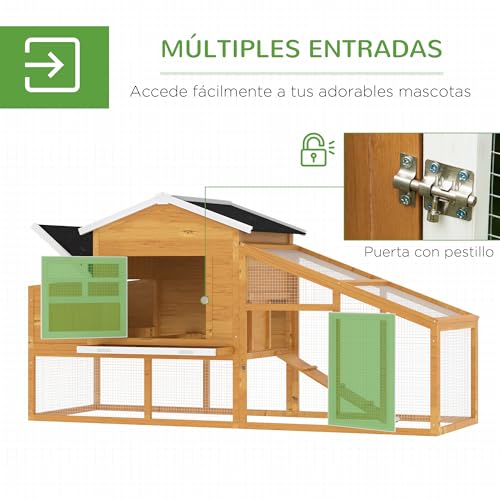 Detalle 2 de PawHut Gallinero de Madera Exterior 🐔 200x80x105 cm