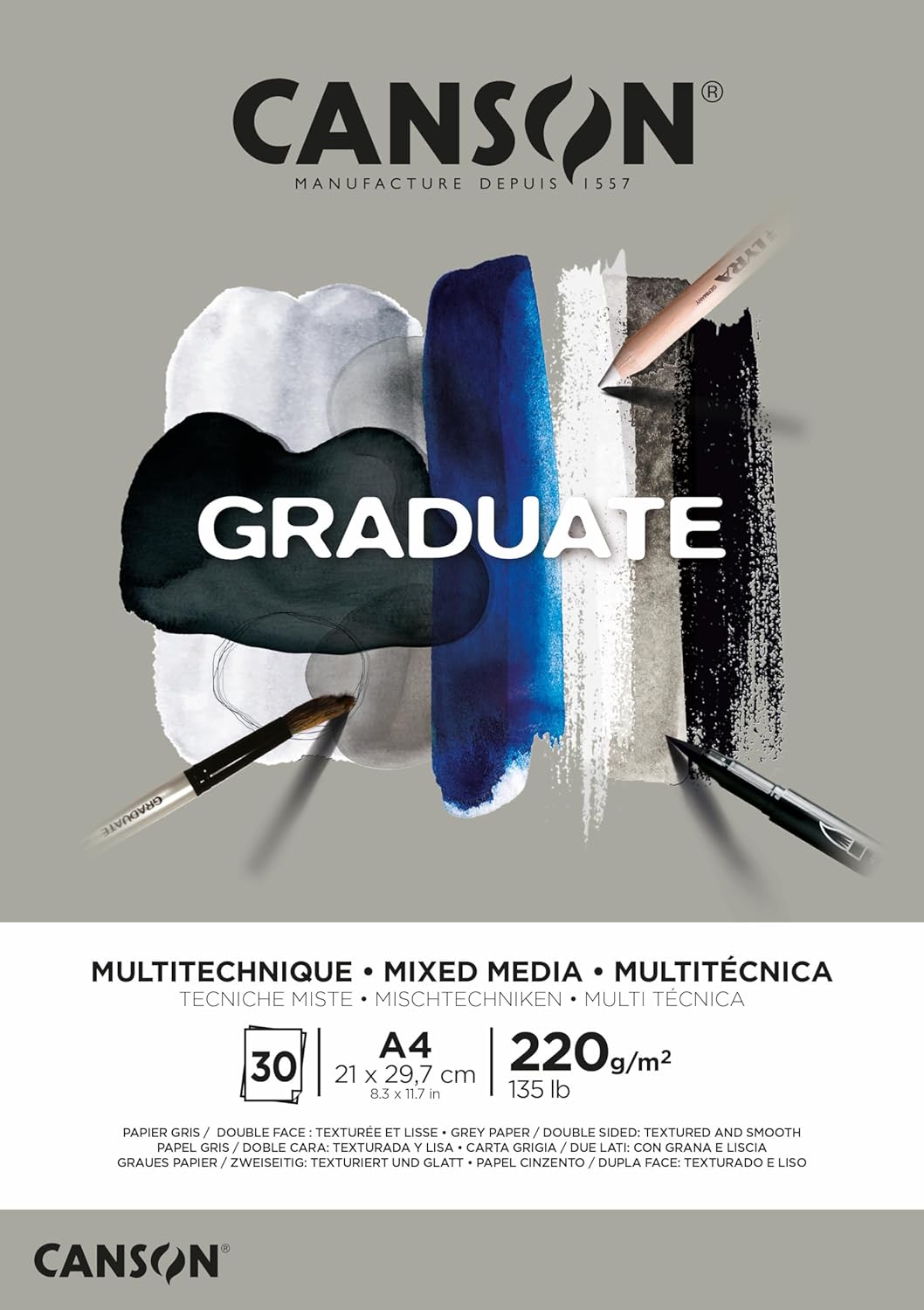 Thumbnail 2 de Bloc CANSON Graduate Mixed Media A3 — papier 30 feuilles double face gris, 220 g/m²