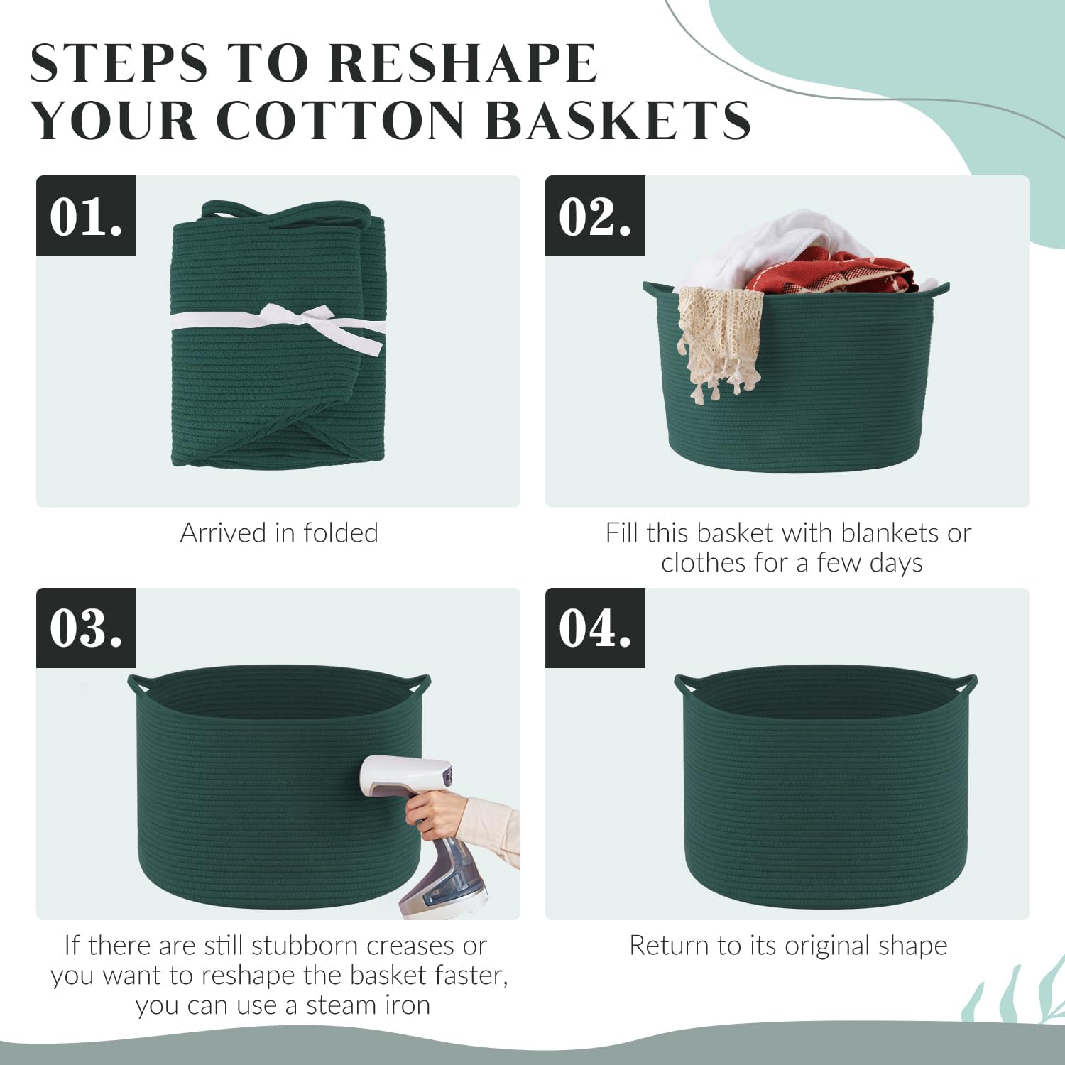 Thumbnail 6 de Maliton Extra Large Foldable Laundry Basket (50 x 33 cm) with Handles – Blackish Green