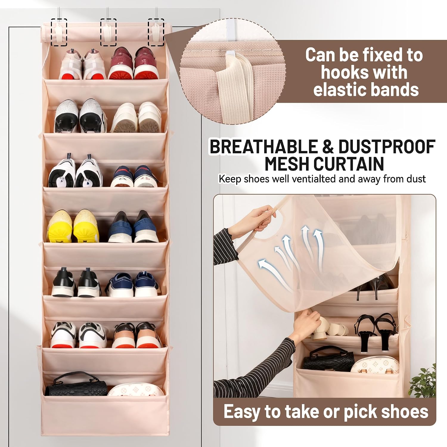Thumbnail 3 de Erogeen 7 Tier Over the Door Shoe Organizer – Beige