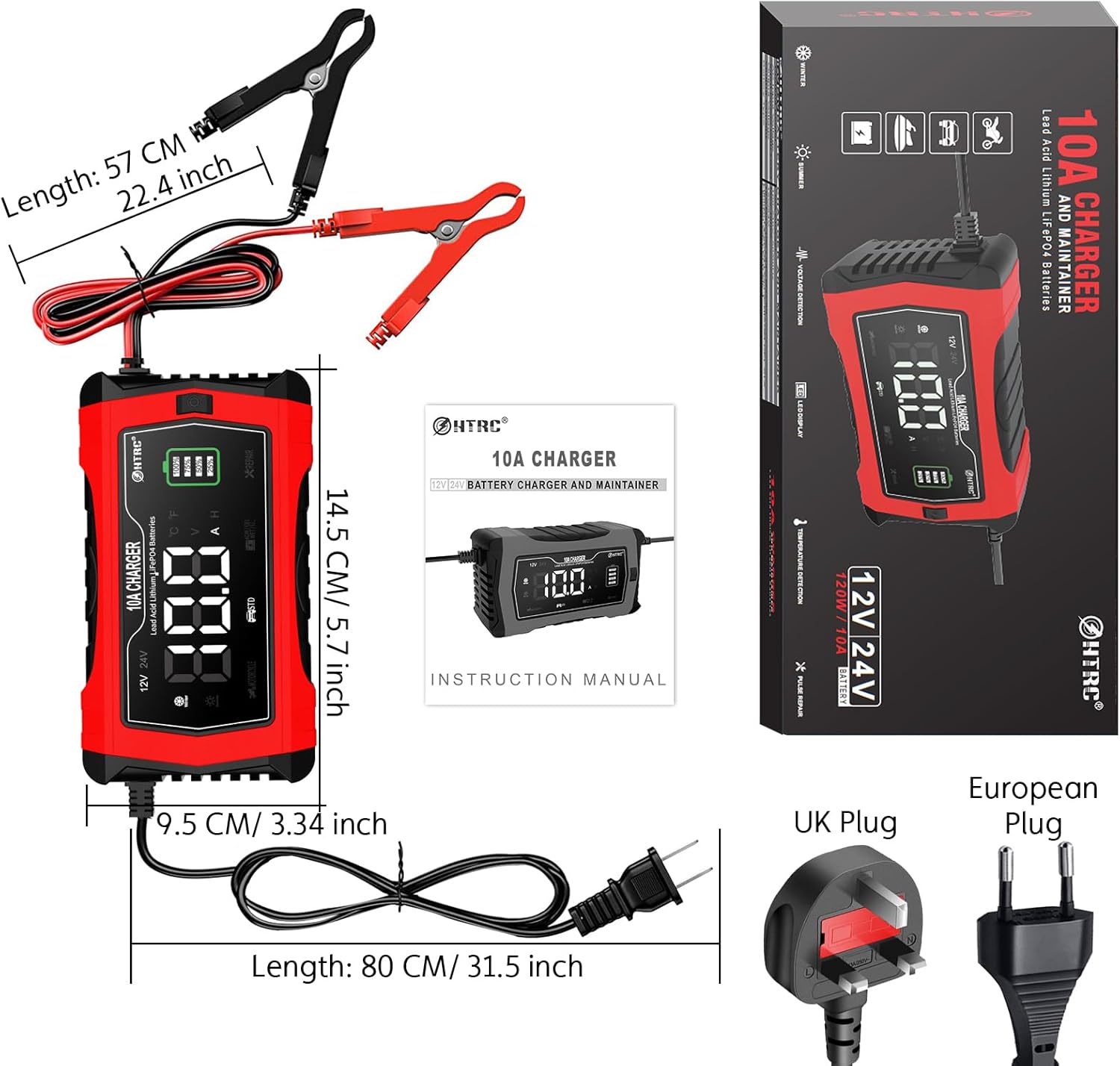 Thumbnail 6 de HTRC 10A caricabatterie automatico 12V/24V con schermo LED e protezioni per batterie al Piombo e LiFePO4