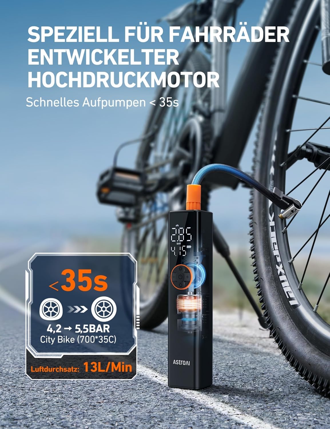 Thumbnail 2 de AstroAI Fahrradpumpe Elektrische Luftpumpe 150 PSI
