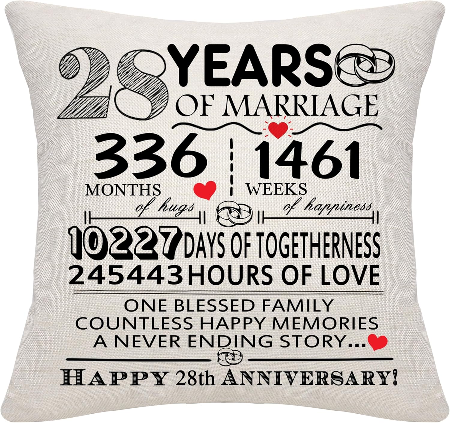Bommex 28 Years of Marriage Cushion Cover for 28th Wedding Anniversary Keepsake
